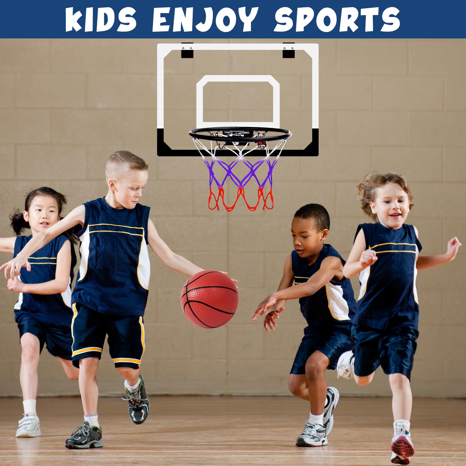 Mini Canasta Baloncesto para Niños, Aro de Baloncesto Interior Exterior Montado en la Pared, Kit de aro de Baloncesto Profesional con 4 Pelotas, Regalo para Niños y Niñas