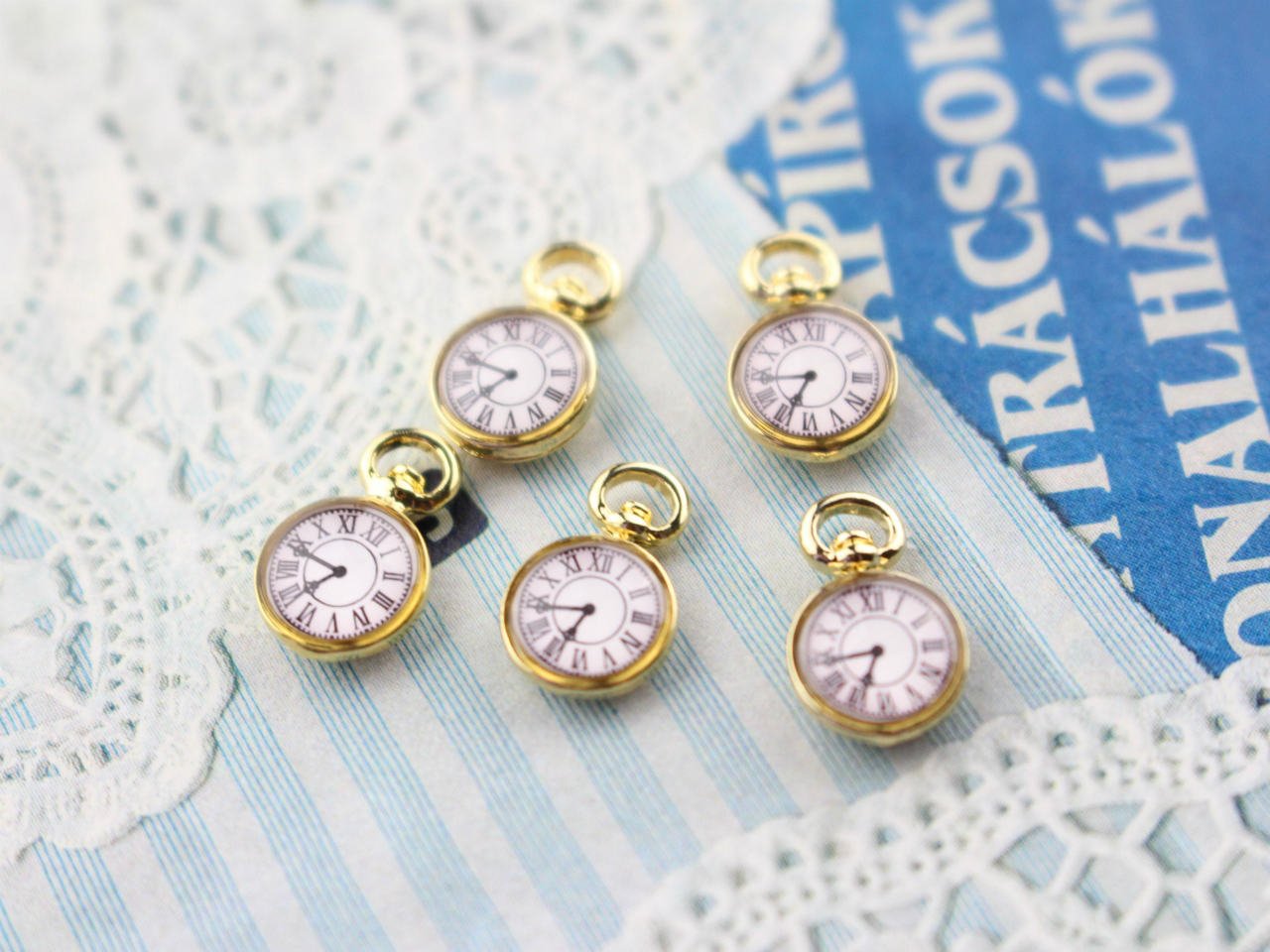 Amazon | 紗や工房 チャーム 時計 ミニ カン付 約1.2cm 5個 金