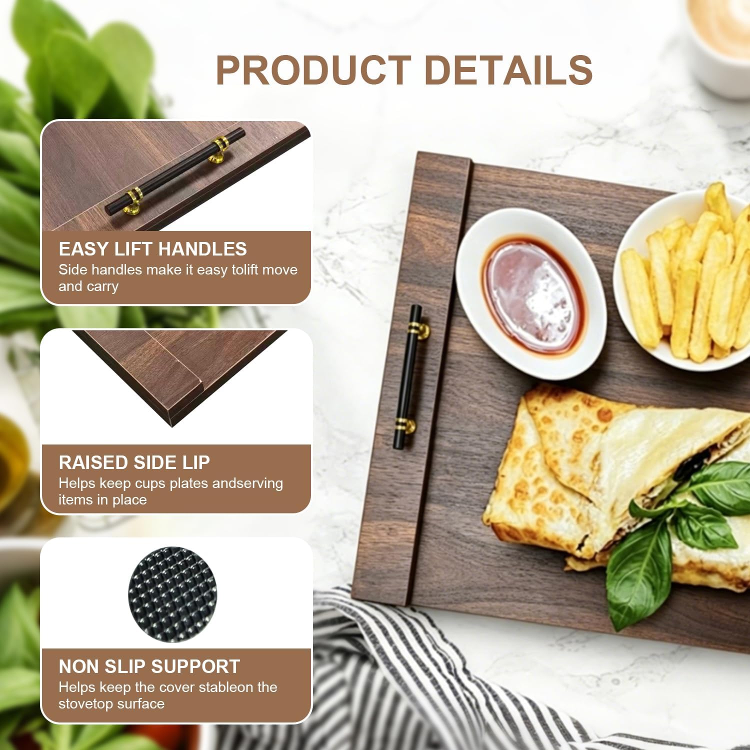 Noodle Board Stove Cover with Handles, Multipurpose Stove Top Cover for Gas & Electric Stovetop, Kitchen Sink Cover Tray, Countertop Extender for Extra Workspace, Kitchen Storage & Decor