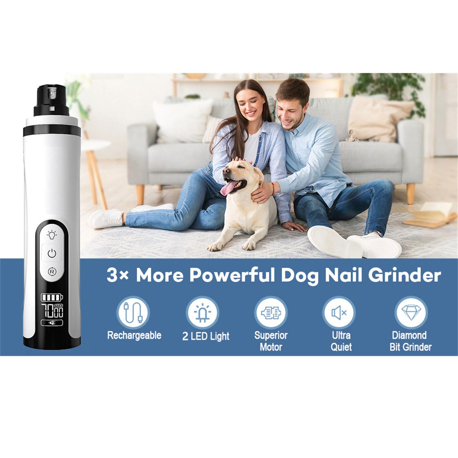 Smerigliatrice elettrica per unghie per animali domestici con doppie luci a LED e schermo LCD per unghie di cane sicure e silenziose che tagliano a casa sensibili smerigliatrice elettrica
