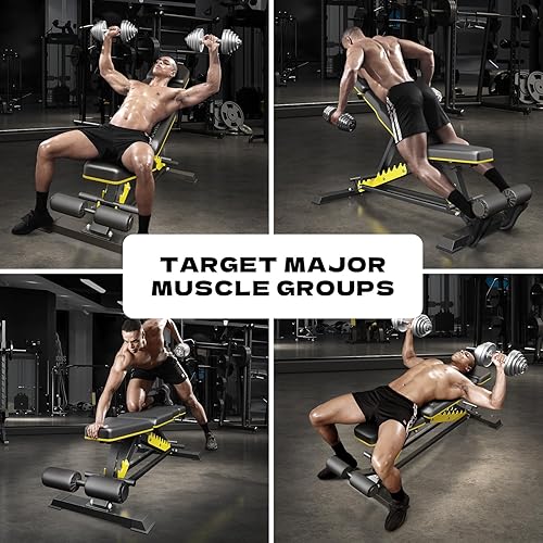 Miniatura 6 de Banco de entrenamiento ajustable resistente para entrenamiento de fuerza en el gimnasio en casa, silla romana multifuncional con reposacabezas,