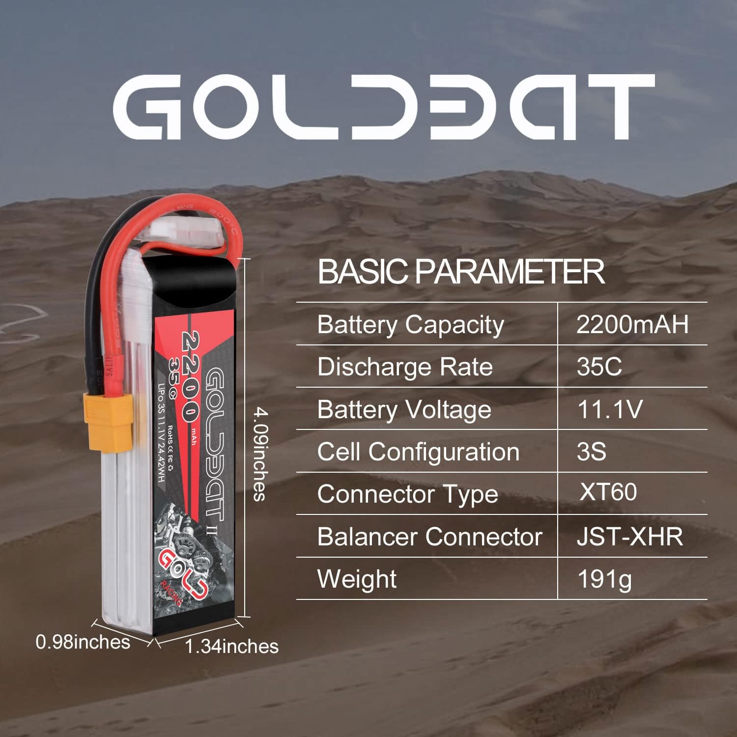 GOLDBAT 3s Lipo Battery 35C 2200mAh 11.1V Lipo Battery with XT60 Connector Soft Case for Airplane RC Quadcopter Helicopter FPV Drone(2 Packs)