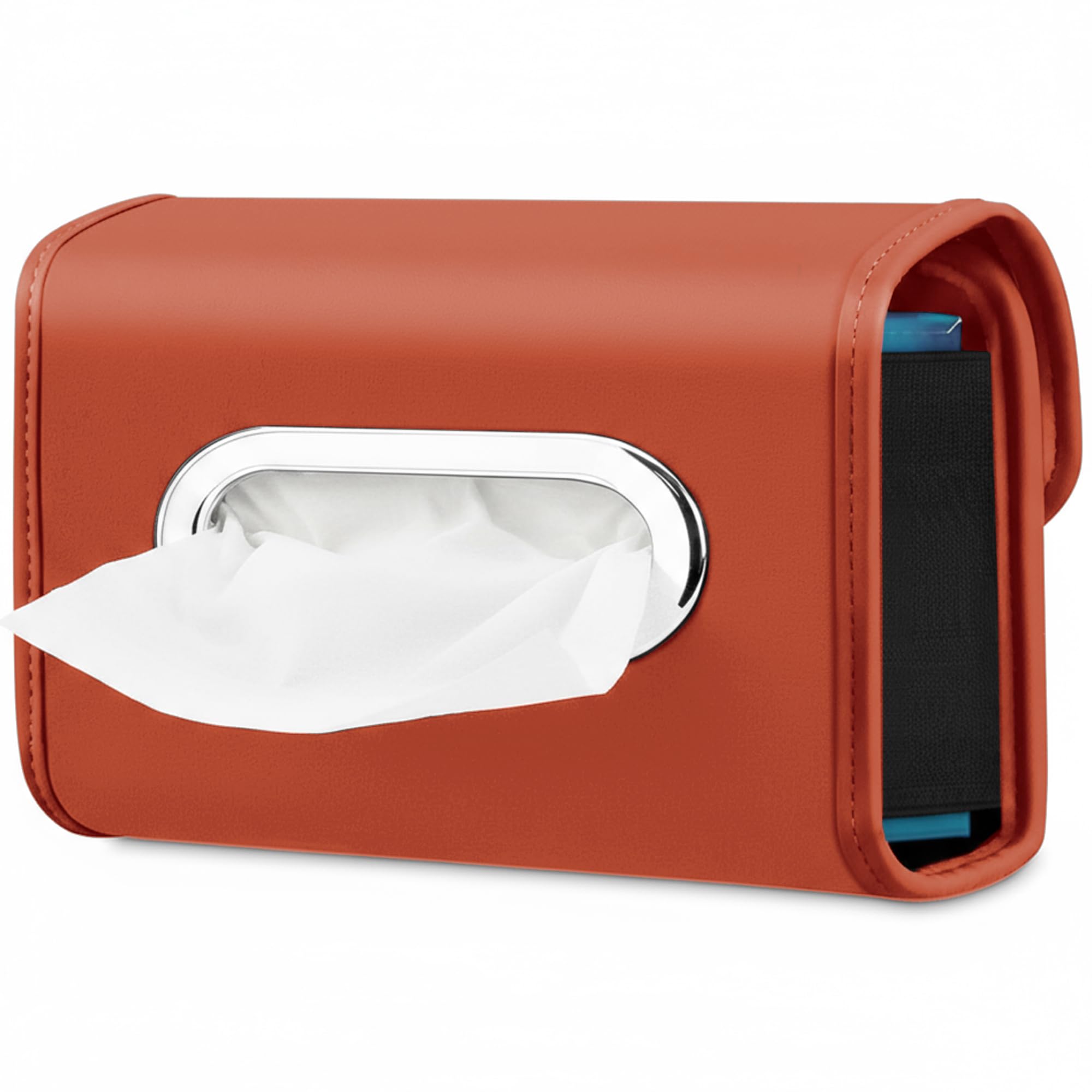 - Lucrum Car Tissue Holder - Extra Large Tissue Holder for Car Seat Back - PU Leather Dispenser Fits for Regular Size Napkins Box - Chestnut Brown
