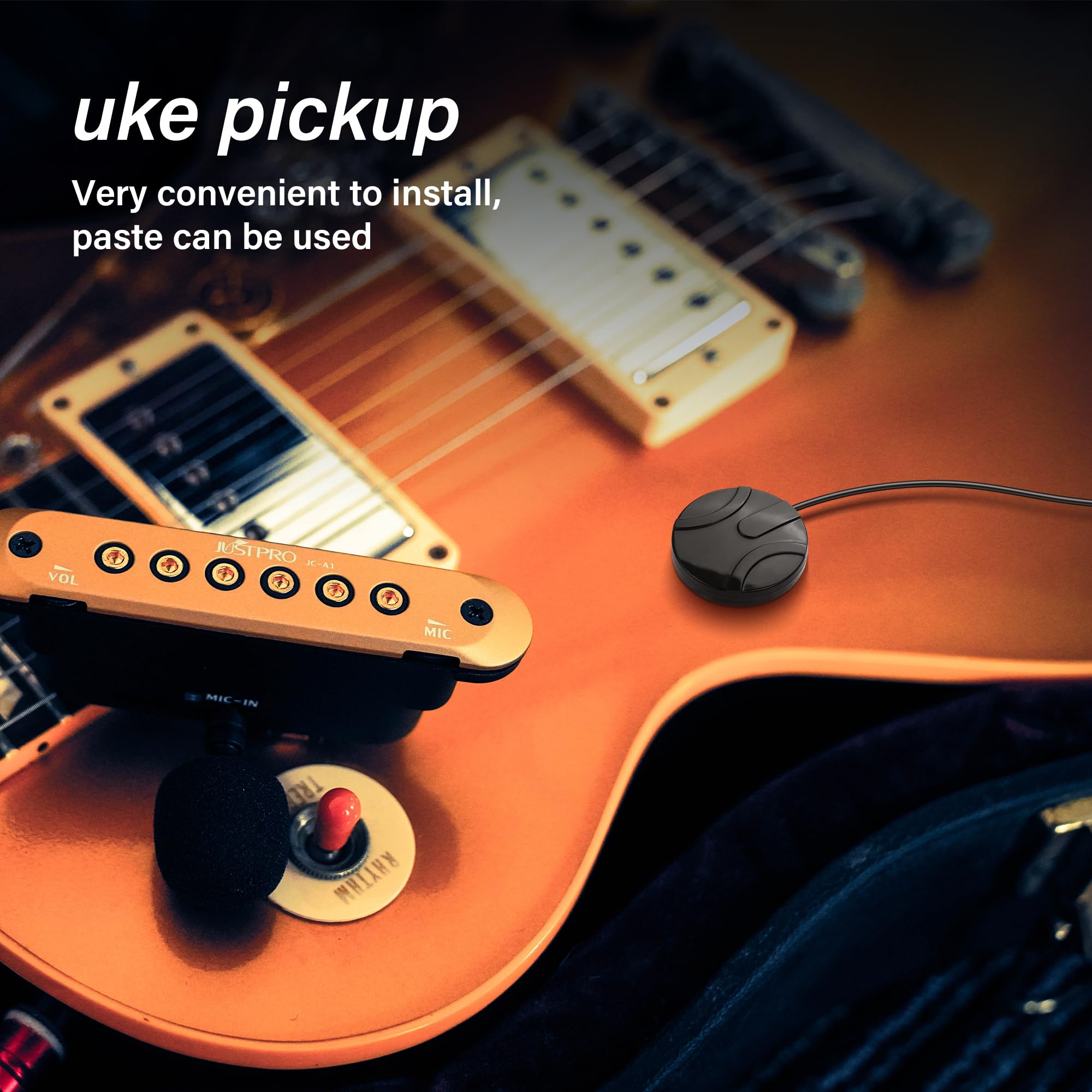 SinLoon Piézo Pickup, transducteur sans perçage pour guitare acoustique, violon, ukulélé, mandoline, fiddle chinois et cajon avec câble de 40 cm et jack femelle 1/4"
