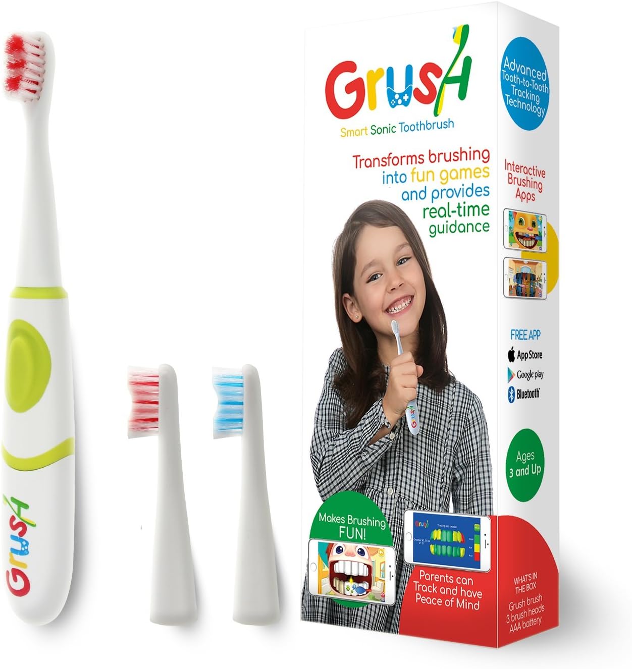 Grush Smart Electric Toothbrush Makes Brushing Fun for Kids with Interactive Brushing Games and Precise Tracking and Monitoring for Parents