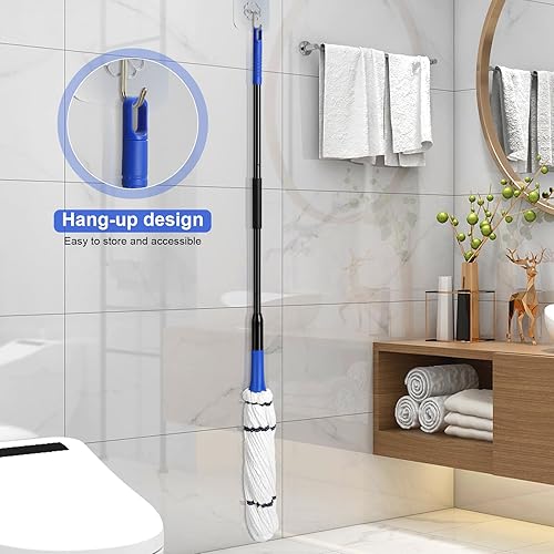 Miniatura 6 de Trapeador giratorio de microfibra para limpieza de pisos, mopas húmedas de cuerda con escurridor de mango largo para vinilo de madera dura,