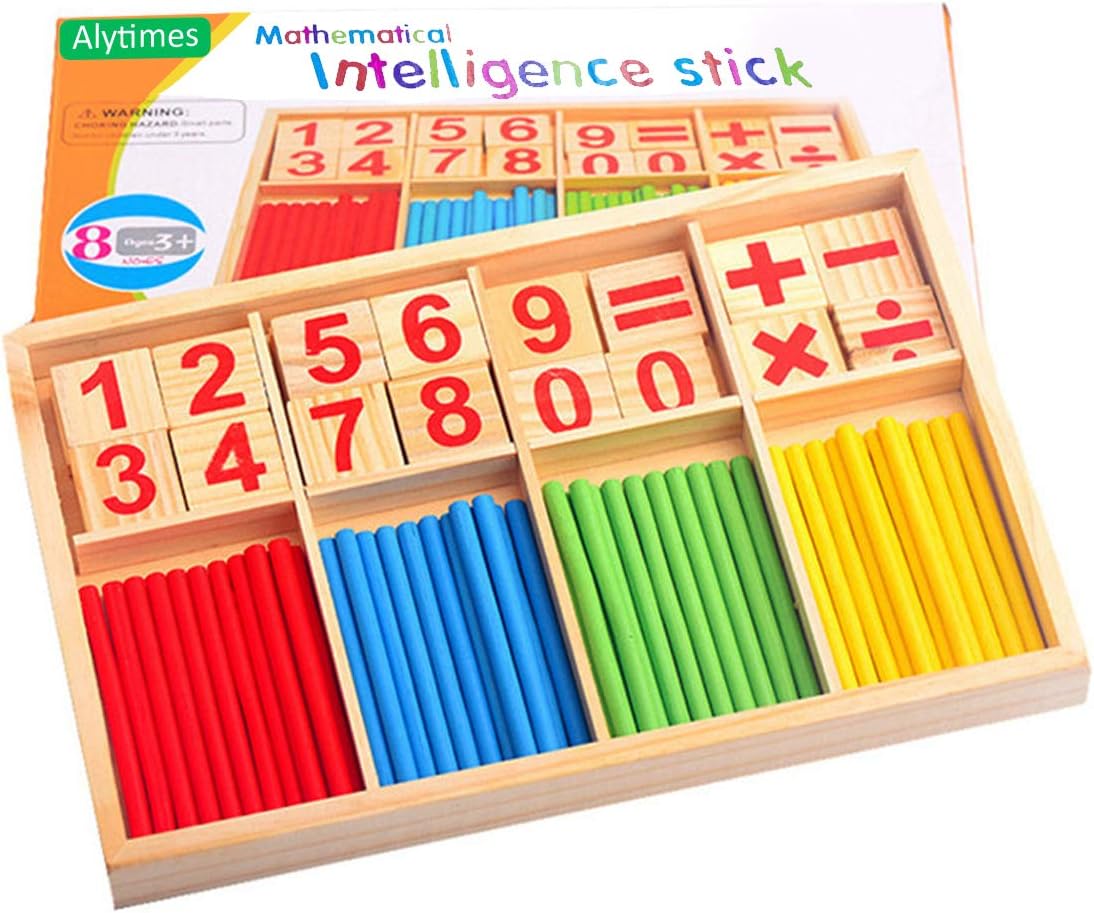 Alytimes Counting Stick Calculation Math Educational Toy, Wooden Number Cards and Counting Rods Box