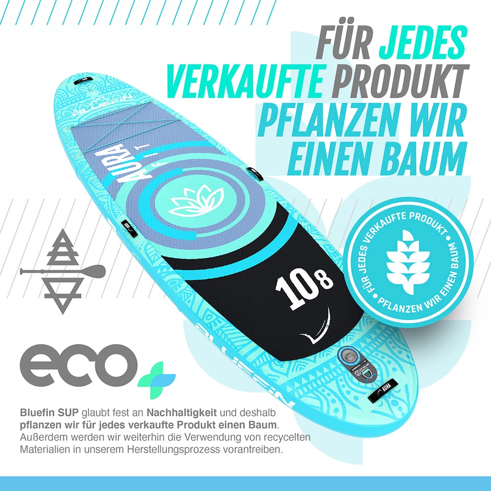 Bluefin SUP 10′8″ Aura FIT Stand-up-Paddleboard-Kit | 6" Dick | Fiberglas-Paddel - Fitness- & Yoga-Paddleboard | Aqua-Fitness | Komplettes Zubehör | 5 Jahre Garantie