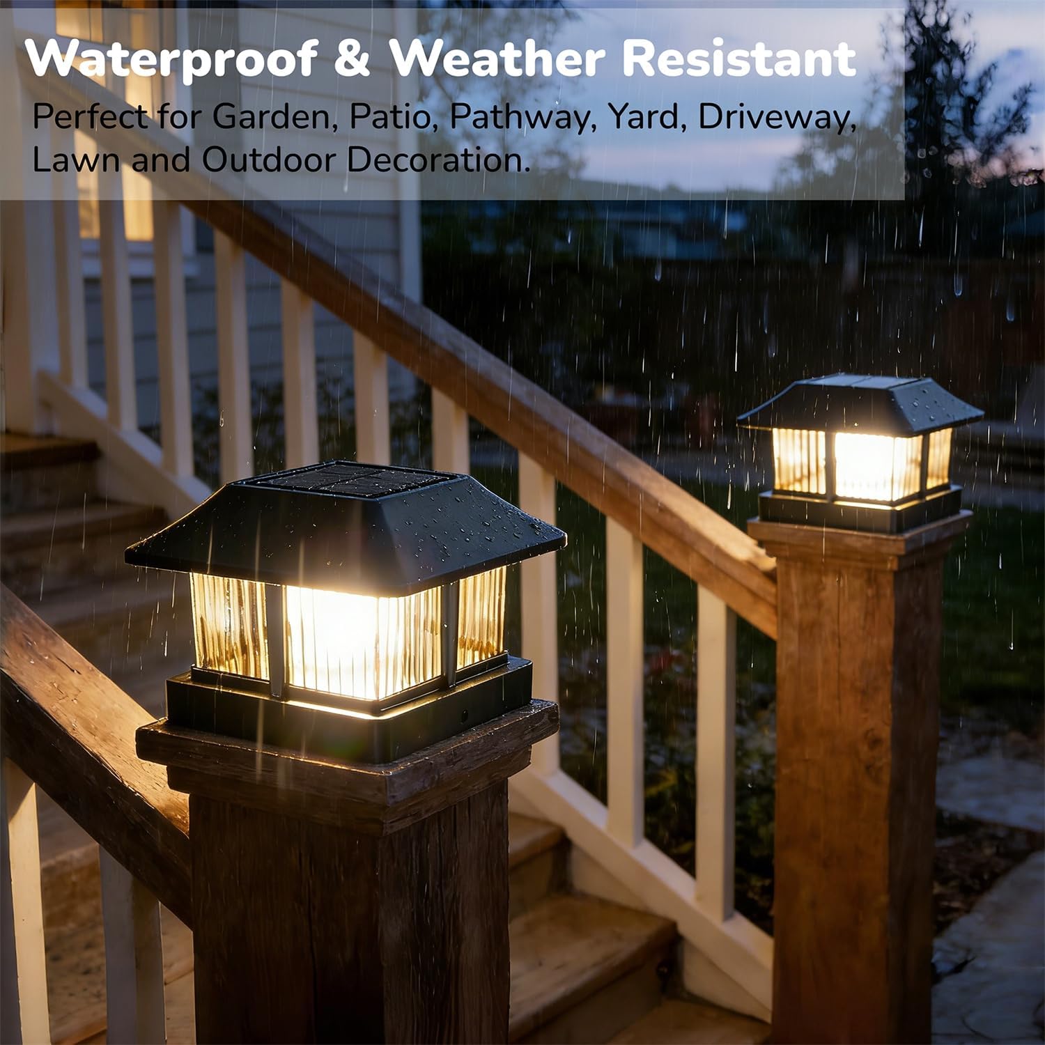 Dynaming 4x4 Solar Post Cap Lights Outdoor with 2 Color Modes, Fence Post Solar Lights Black Shell Brightness SMD LED Lantern Lamps Waterproof for Garden Deck Patio, Fit Wooden/Vinyl Posts, 8 Pack