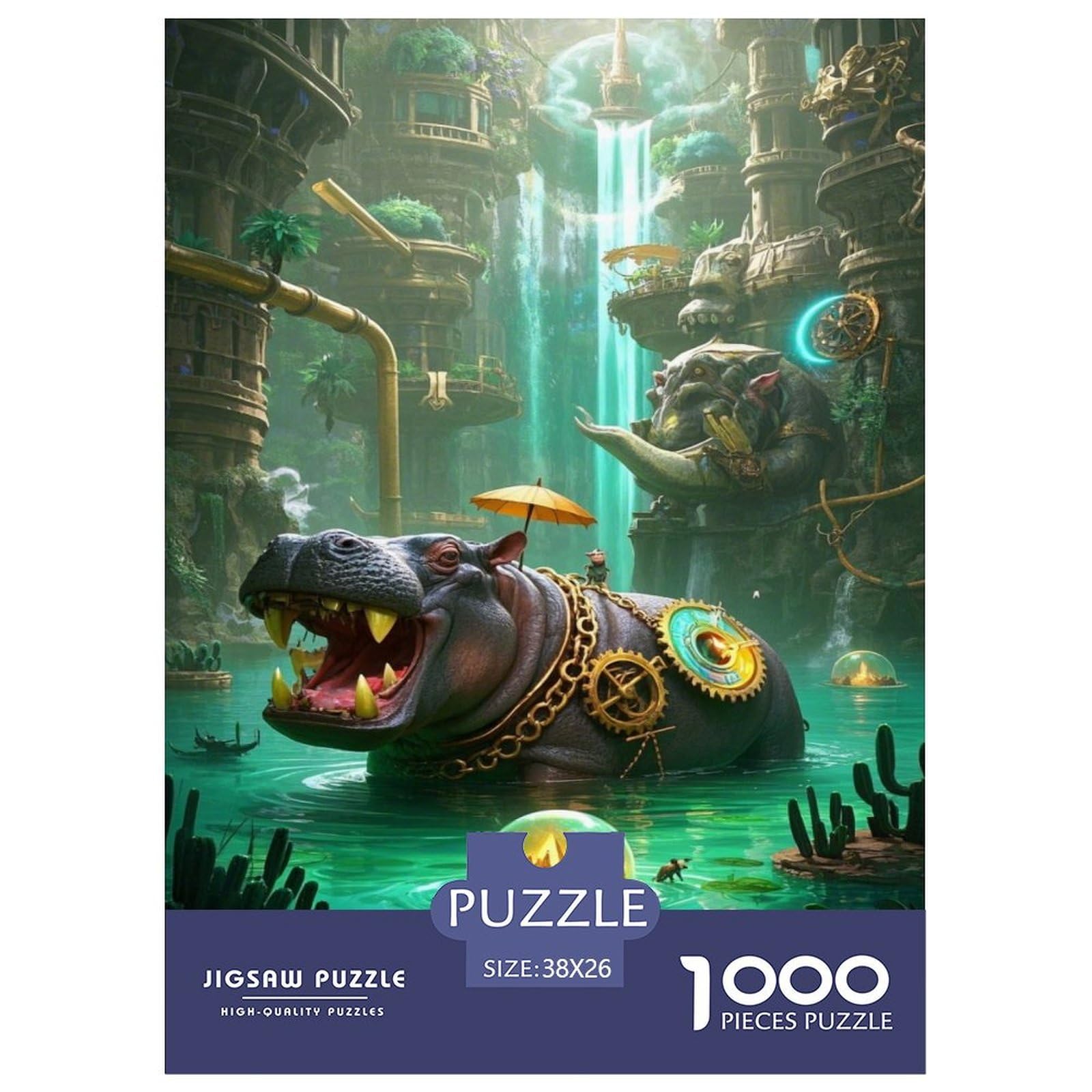 Puzzle Hippopotamus 1000 Pieces Challenge Game for Adults,Waterfall Impossible Jigsaw Puzzles 1000 Piece Educational Game Home Decoration 38x26cm/1000pcs