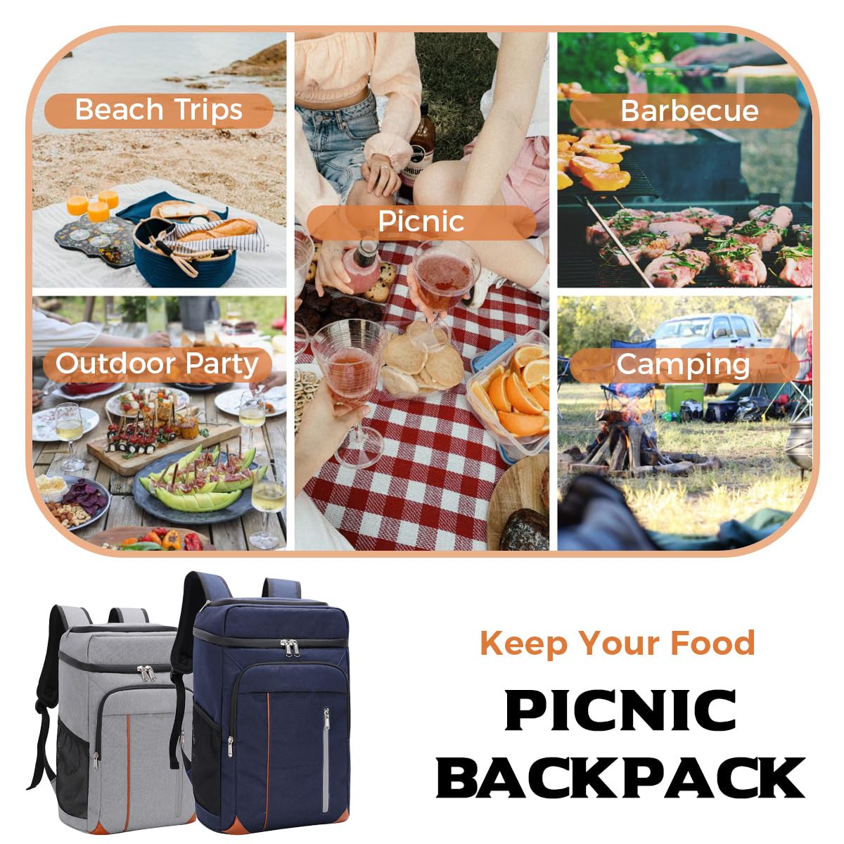 Zaino da Picnic 22 Litri Zaino Termico Porta Pranzo Borsa Frigo Isoterma per Campeggio Barbecue
