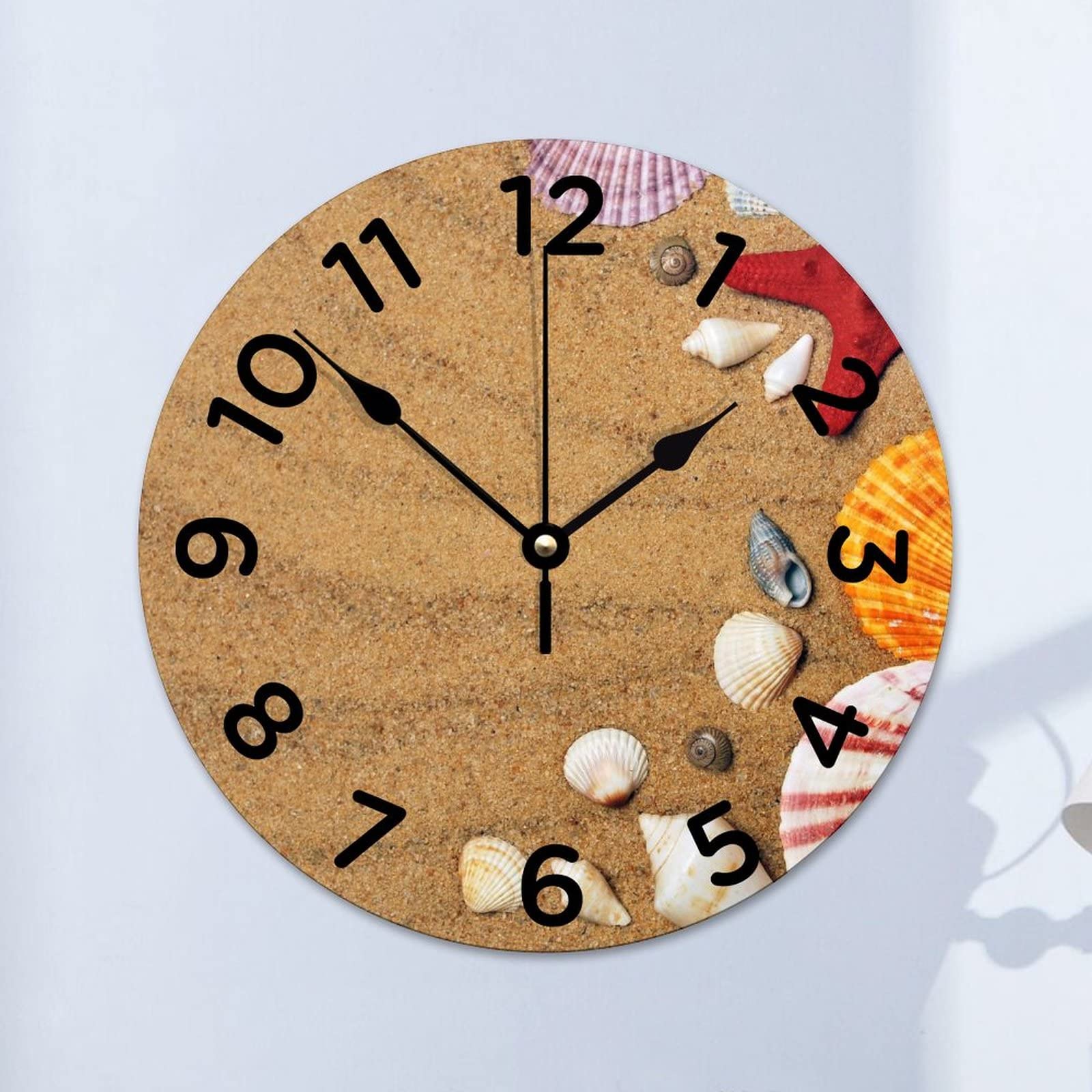 Horloge murale etoile de mer sans bruit grand format rond pour deco chambre bureau