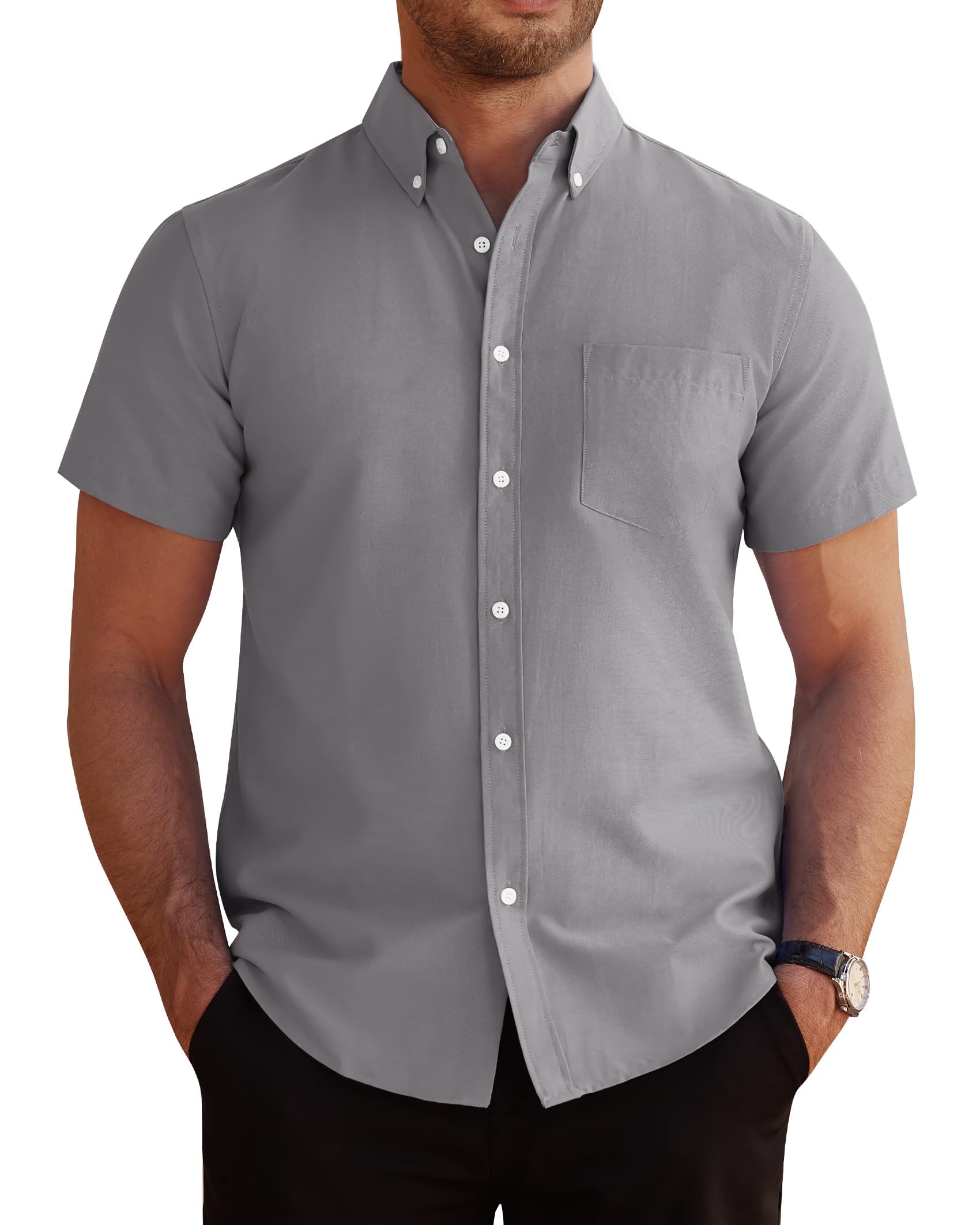 J.VER Hemd Herren Kurzarm Sommerhemd Freizeit Business Oxford Regular Fit Kurzarmhemd Baumwollhemd Button Down Shirt Mit Tasche