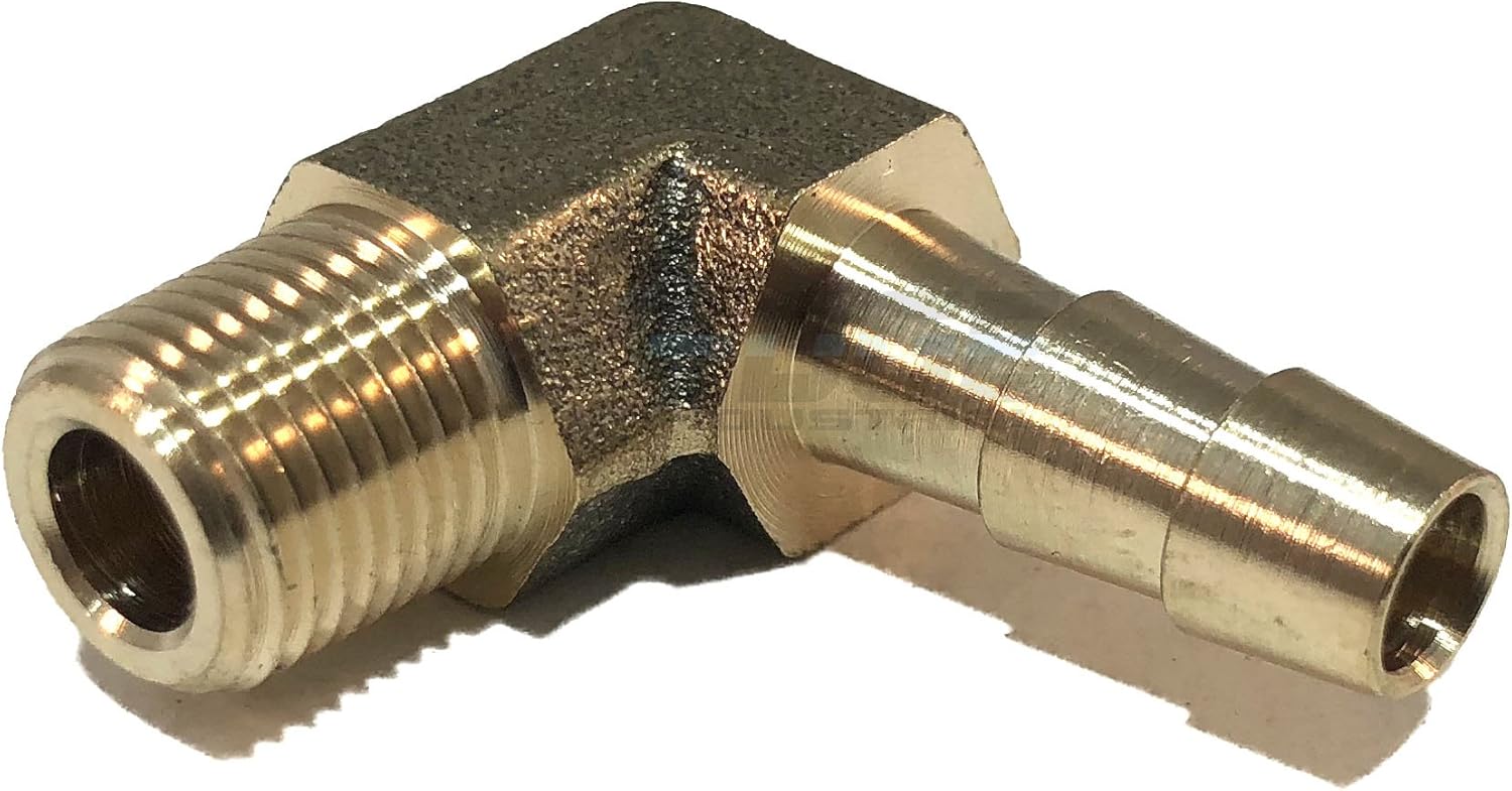 1/4" HOSE ID TO 1/8" MALE NPT MNPT 90 DEGREE ELBOW BRASS FITTING FUEL/AIR/WATER/OIL/GAS/WOG (QTY 25)