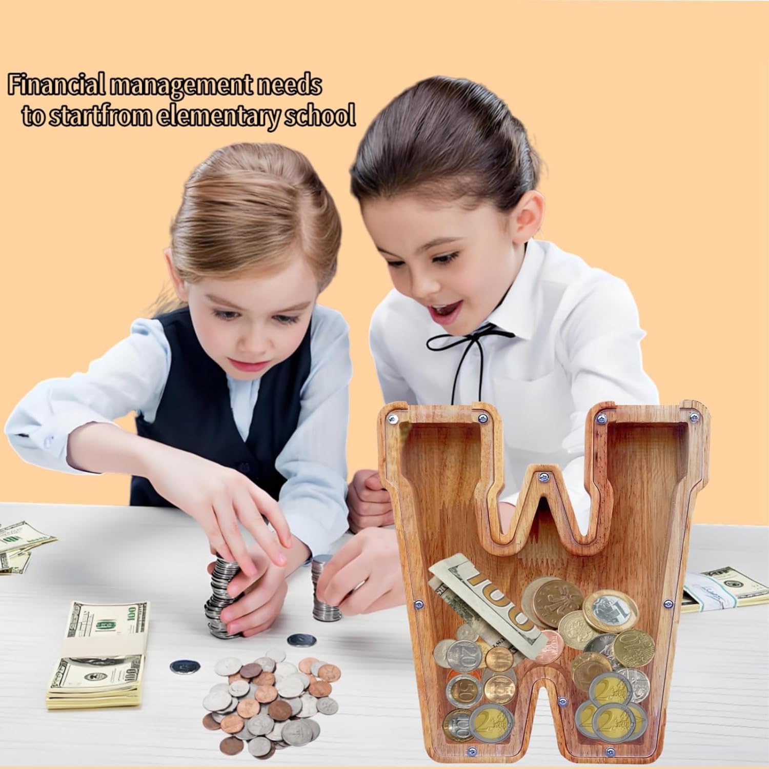 YWMSGM Large Wooden Letter Piggy Bank for Boys and Girls 26 Letter Piggy Bank Name Blessing DIY Custom Children's Day Gift (W) (kj01)