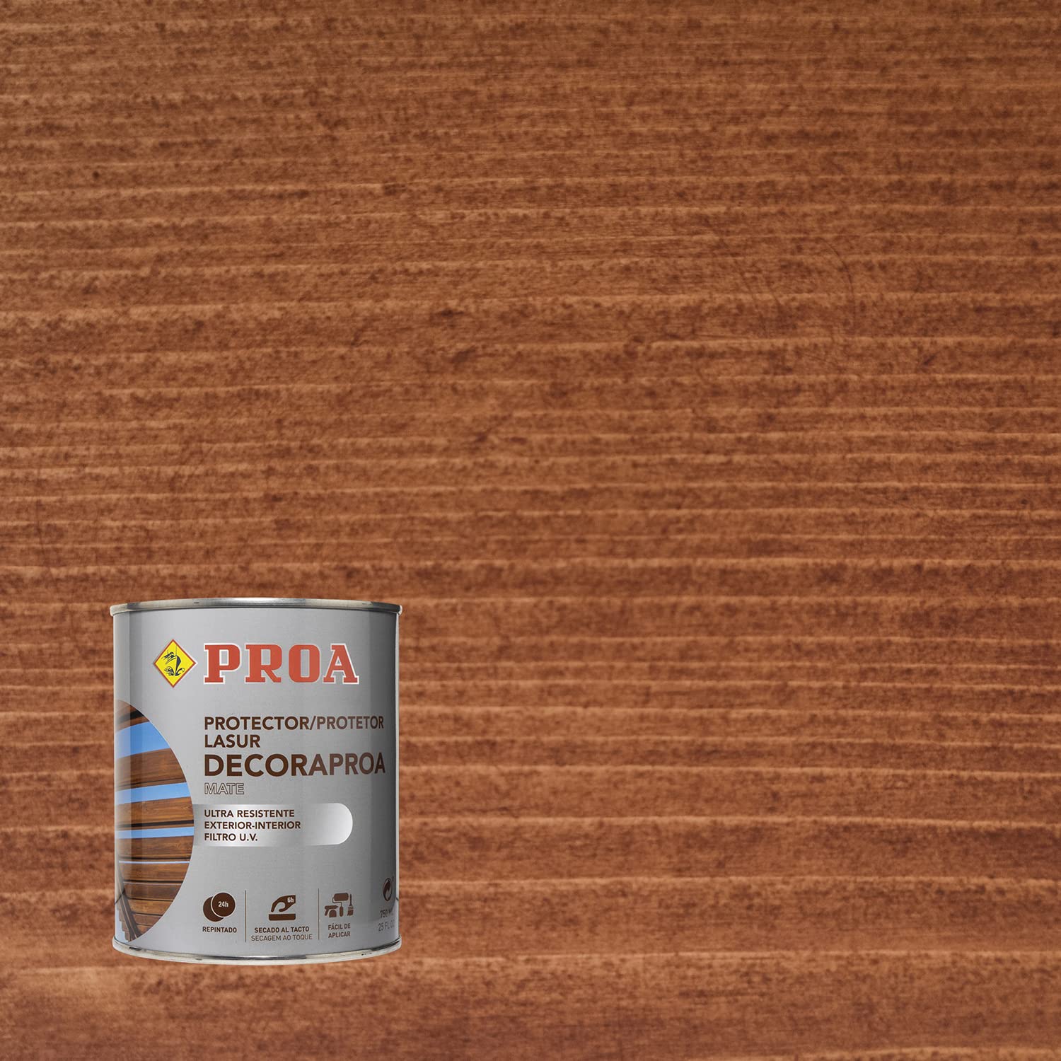 Lasur protector para madera exterior. Teca. 750 ML. Cuida y protege la madera con acabado natural. Mate. Proa.