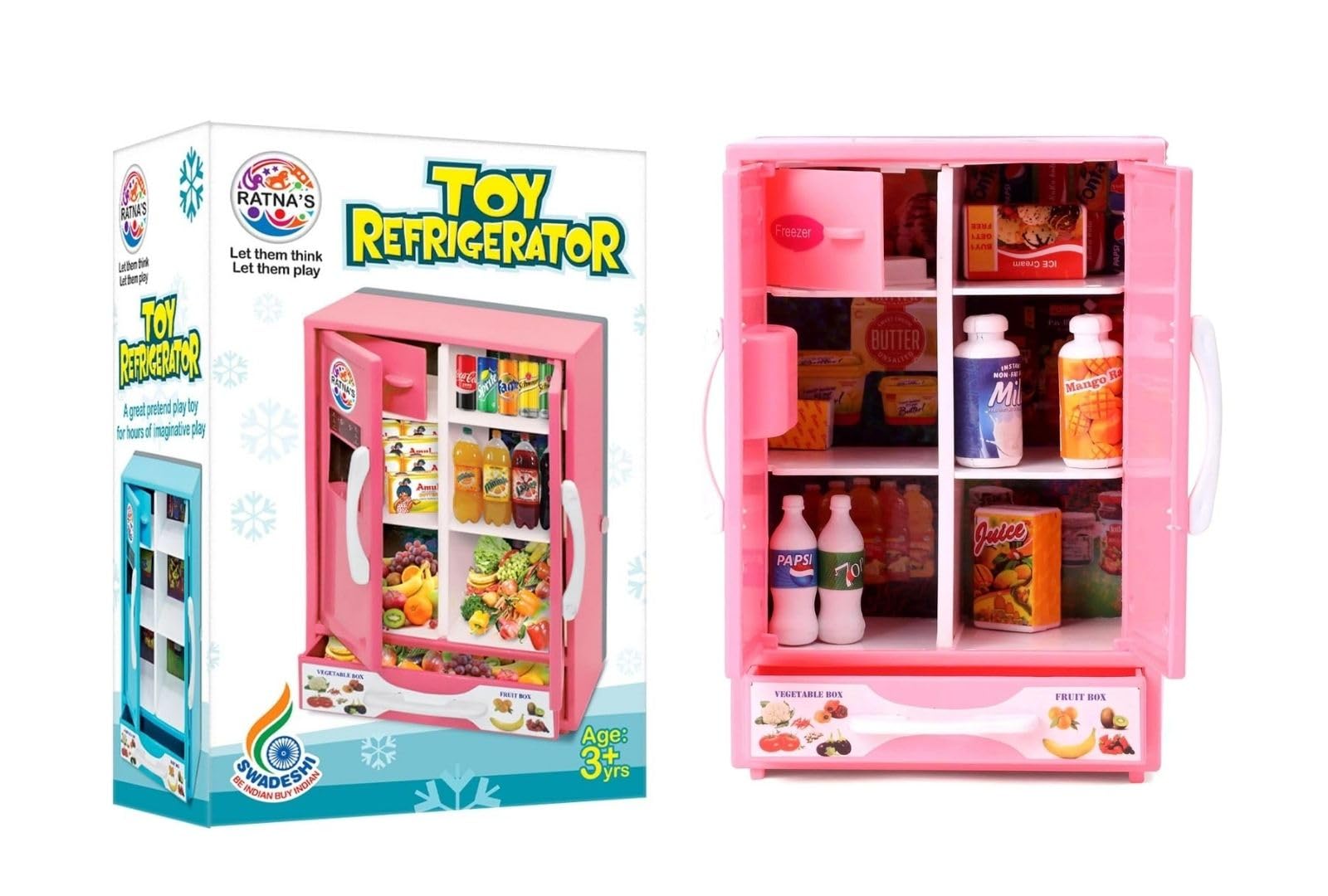 BKDT Marketing Toy Refrigerator/Fridge Kitchenware Role Play Set Household Kitchen Appliance Miniature Toy for Kids with Accessories Like - Ice Trays, Butter Box,Kids Toys Fridge, (Pink)-image-1