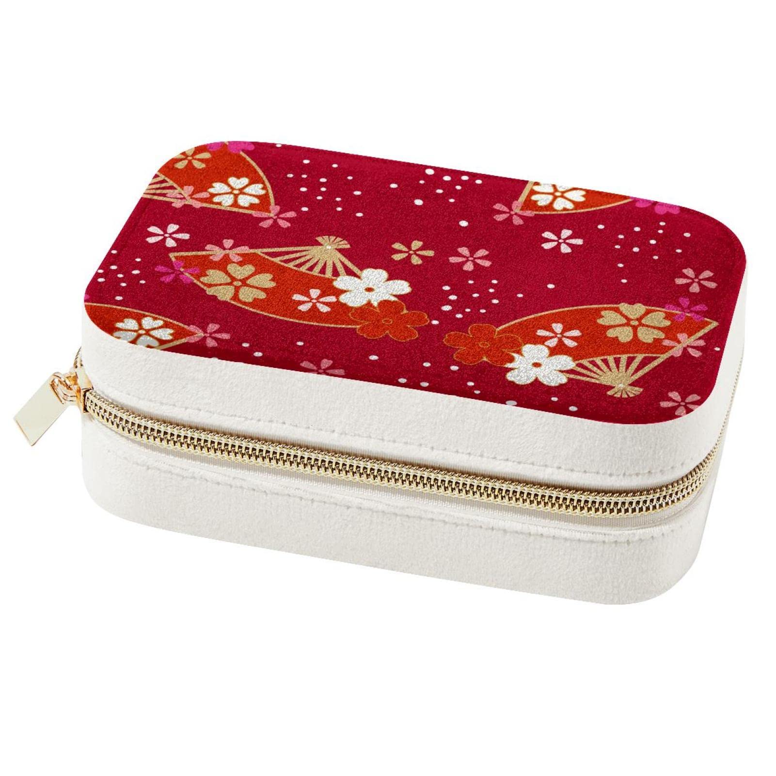 Boîte à bijoux japonaise rouge portable et organiseur de boucles d'oreilles