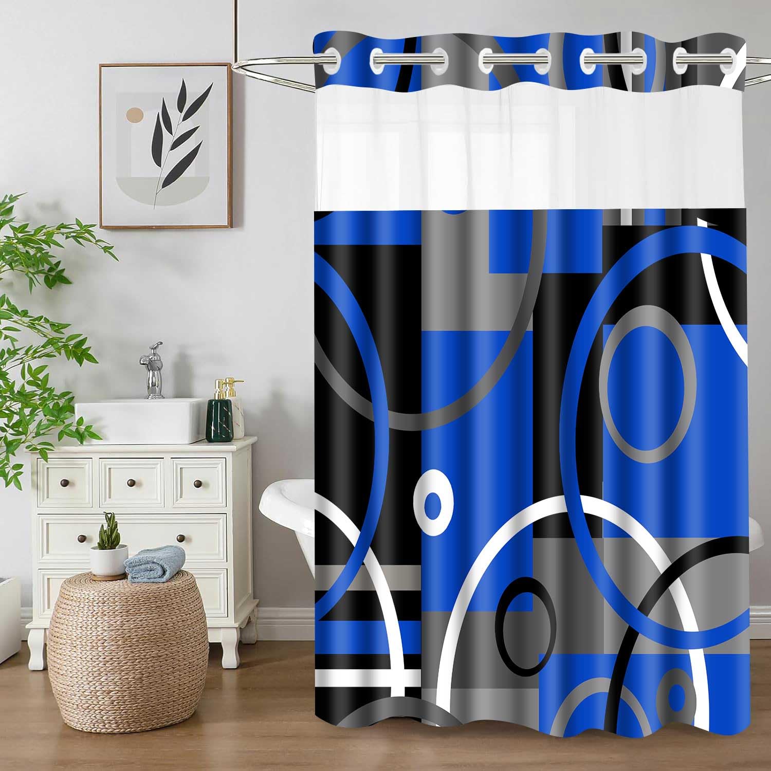 Rideau de douche géométrique bleu abstrait 180 x 188 cm décoration bain