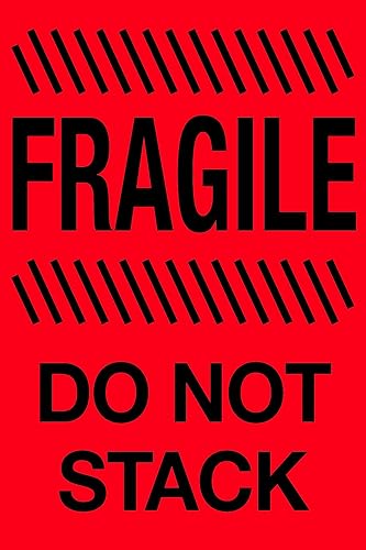 Tape Logic Aviditi Tape Logic - Adhesivo adhesivo de advertencia rojo fluorescente "Fragile Do Not Stack", de 4 x 6 pulgadas, para envío,