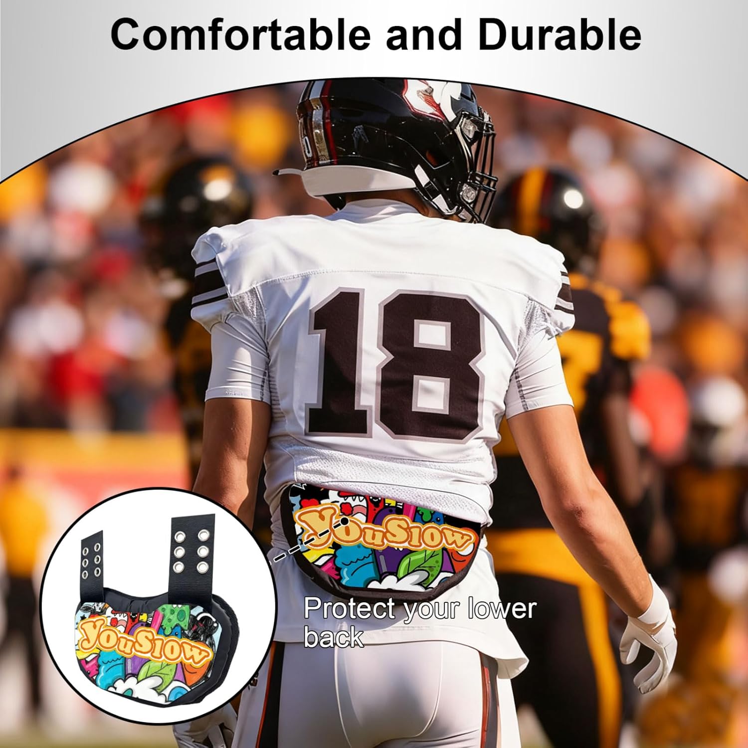 Football Back Plate, Lower Back Pads for Football Players, Hard Shell and Contoured Foam with Breathable Design, for Youth, Adult, Kids