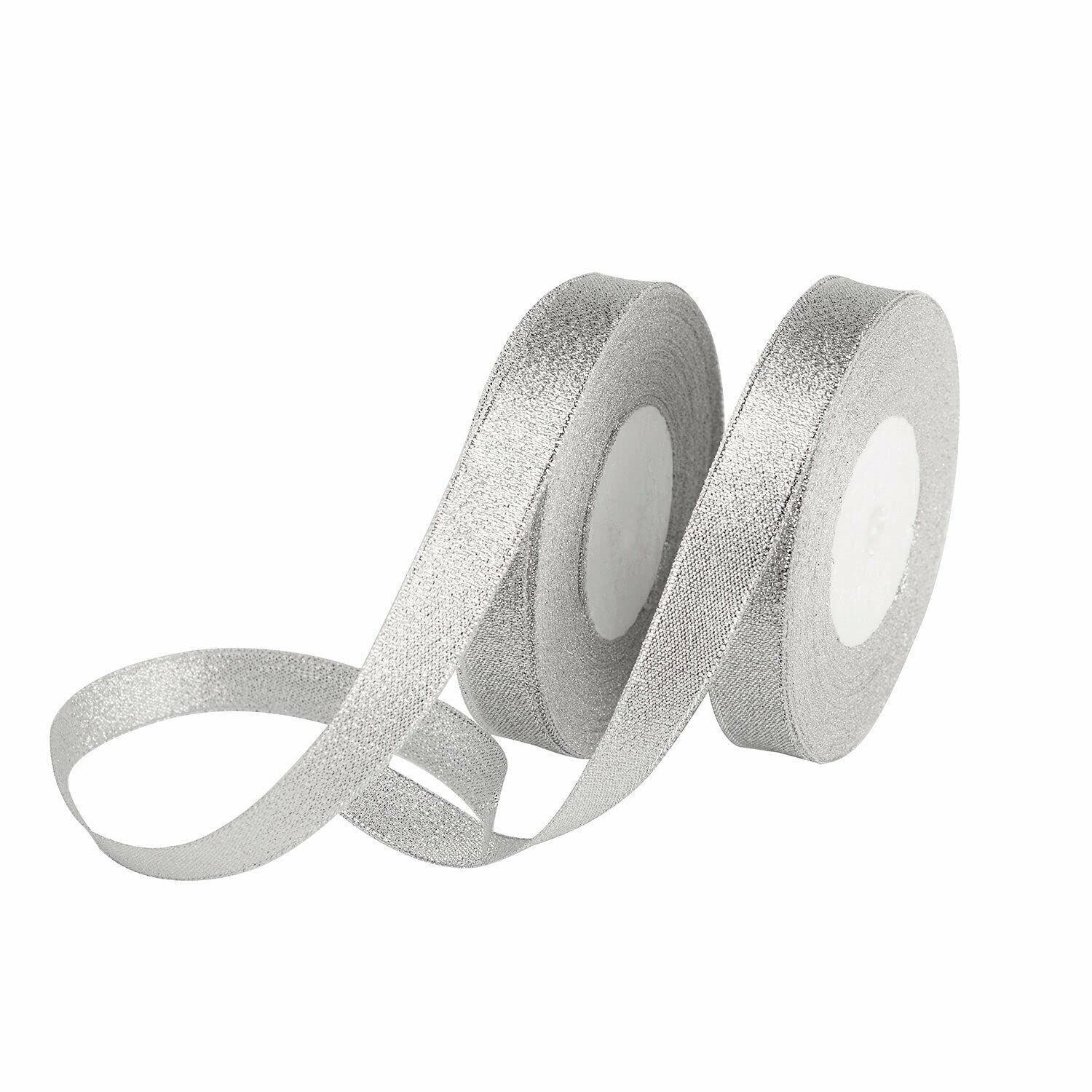 EliteKoopers Silver 12MM Metallic Glitter Sparkle Ribbon for Wedding Gift Wrap Craft Christmas - 25 Yards - Image 2