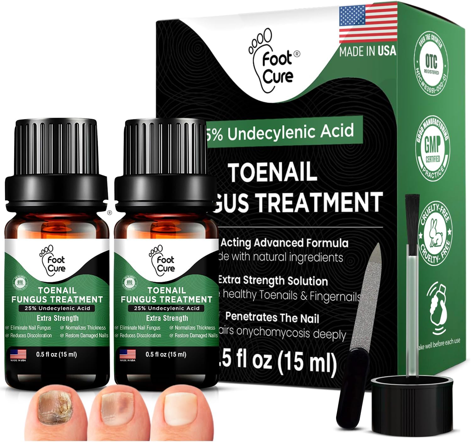 Toenail Renewal Solution Extra Strength Care for Toe Nail & Fingernails - Nail Repair Solution for broken, Discolored Nails - Renews Damaged Cracked Ingrown Toenail Made In USA 0.50 Fl Oz - 2 Pack