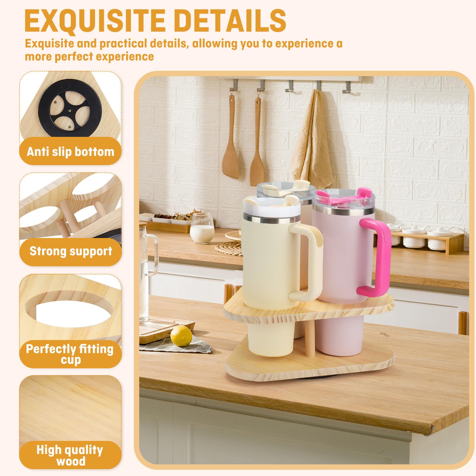 Obrotowy organizer na kubki Stanley do szafki – uchwyt na 6 kubków z uchwytem, ​​oszczędzający miejsce stojak na kubki