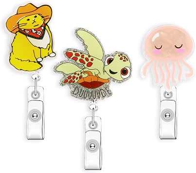 PEALICIOUS 3 Pcs Cute Badge Reels Retractable Badge Holders Turtle Badge Reels School Nurse Gifts for Nurse Student, Medical Assistant Accessories ID Badge Clip for Doctors Teachers Office Worker