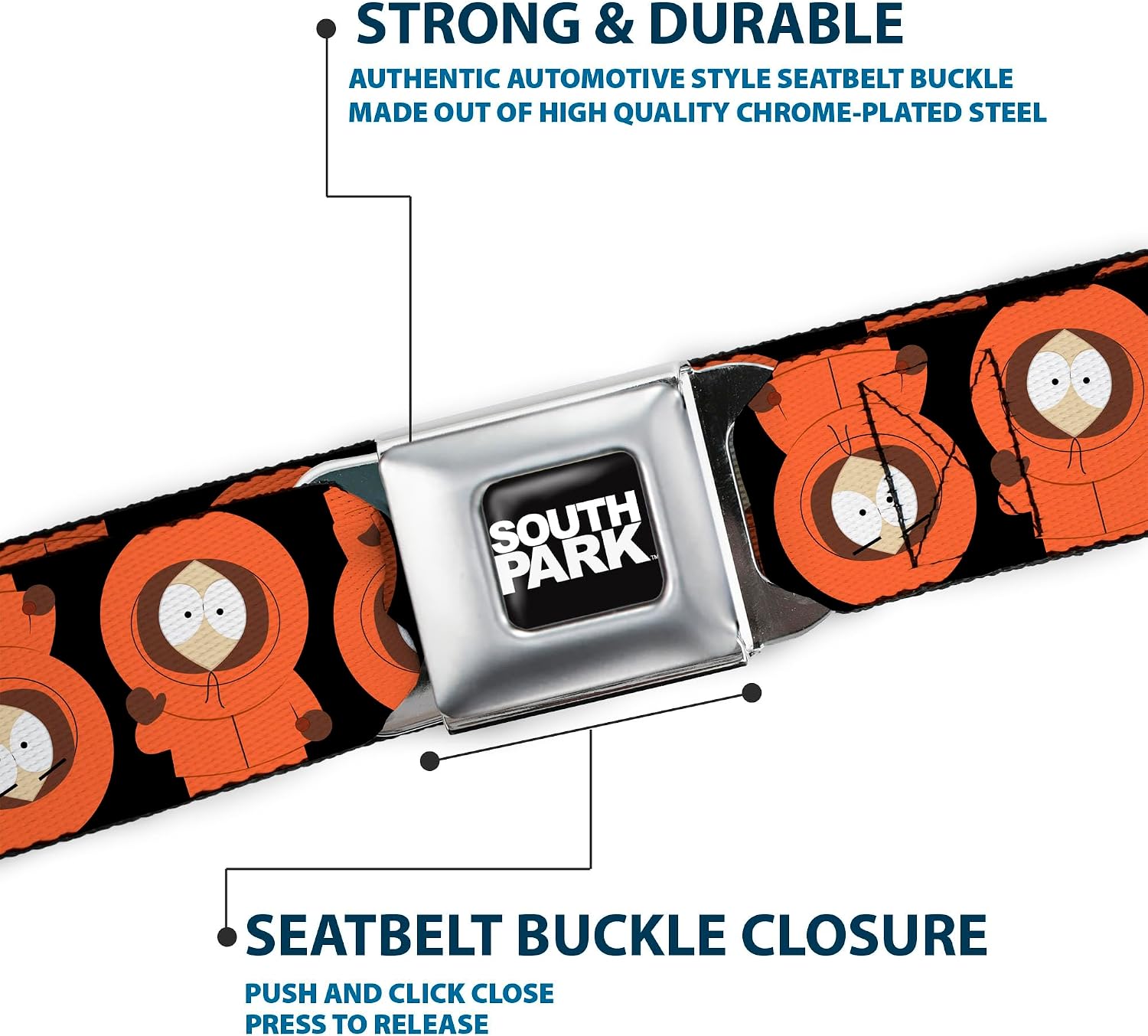 Paramount Network Belt, Seatbelt Buckle Belt, South Park Kenny Flip Poses Black, Adjustable