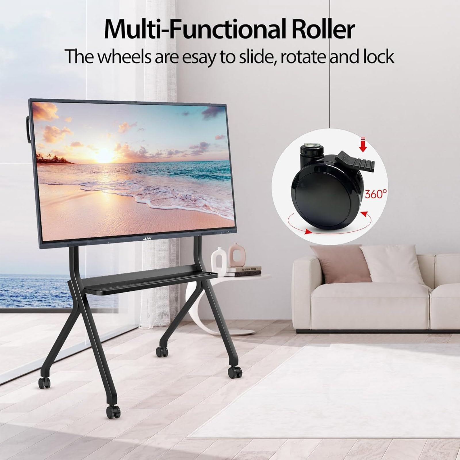 Mobiler TV-Ständer für interaktives Whiteboard, Klassenzimmer oder Büro, mit 4 feststellbaren Rädern für Stabilität und Mobilität