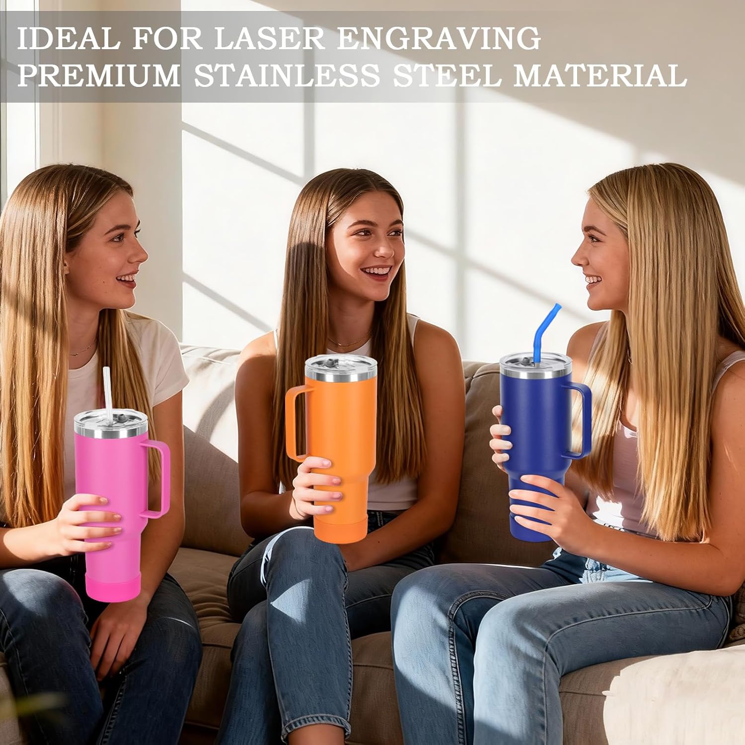 4 Pack 40 Oz Tumbler with Handle and Straw, Stainless Steel Double Wall Vacuum Insulated Cup, 40 OZ Travel Coffee Mug Bulk with Silicone Water Bottle Boot(Mixed Color) - Image 3