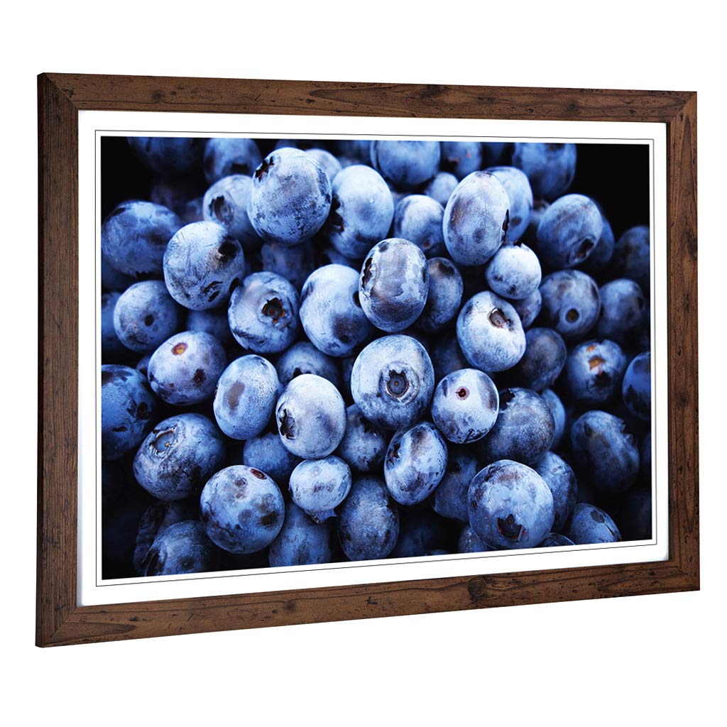 Big Box Art Framed Print of Blueberries Design | Wall Art Picture | Home Decor for Kitchen, Living, Dining Room, Lounge, Bedroom, Hallway, Office, Walnut, A2 / 24.5x18 Inch / 62x45cm