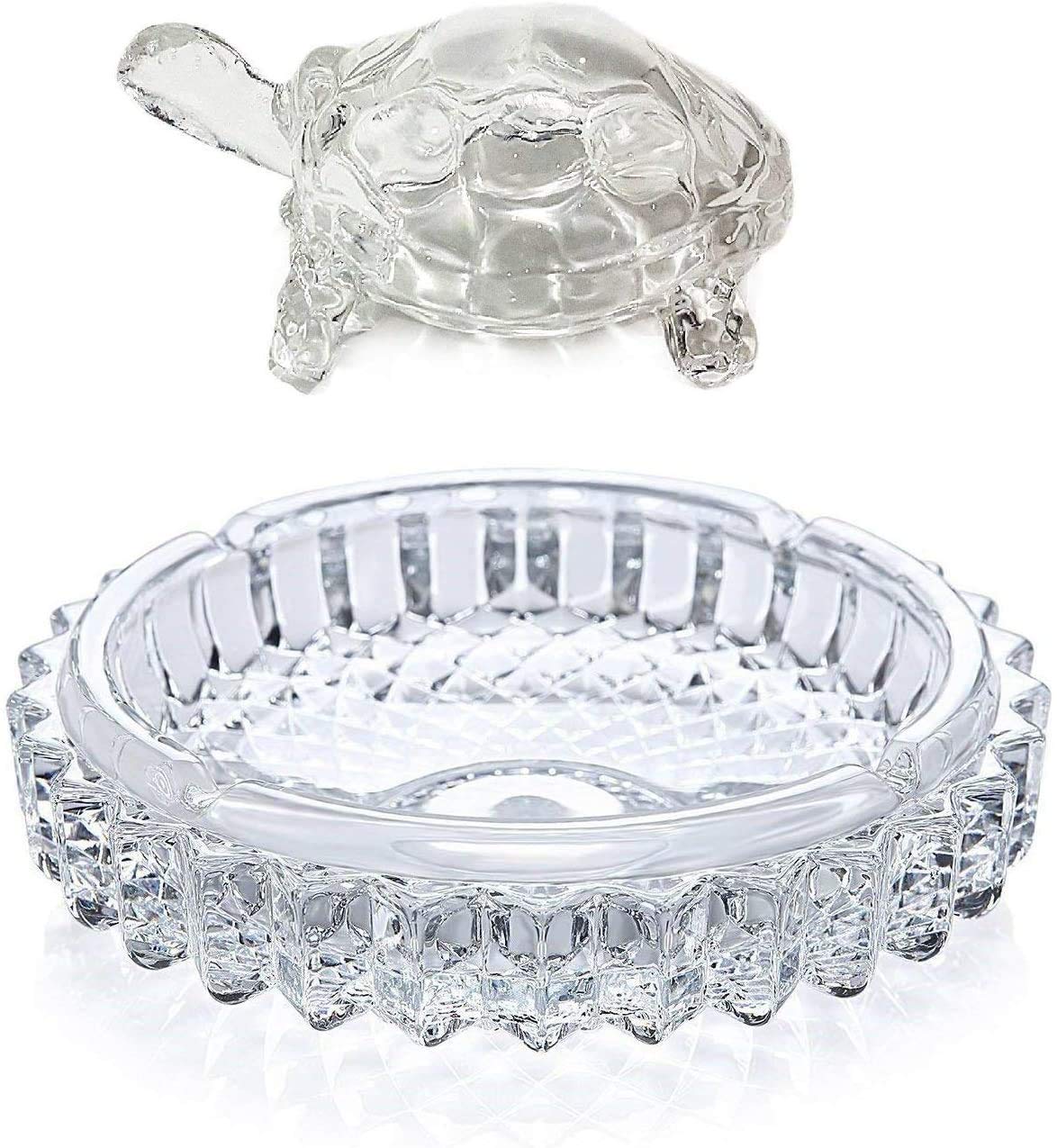 Crystal Glass Turtle-Tortoise with Plate for Feng Shui and Vastu Lucky for Home Glass Crystal Turtle Tortoise Showpiece Gift