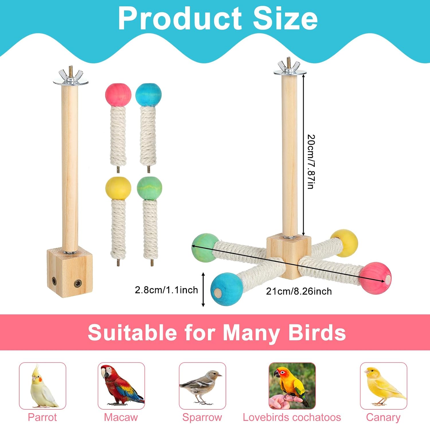 Grevosea Bird Toys for Parakeets, Wooden Bird Stand Perch Toy Interactive Rotating Parakeet Toys Parrot Perch for Parakeets Budgie Cockatiel Cage Accessories Small to Medium Birds image 2