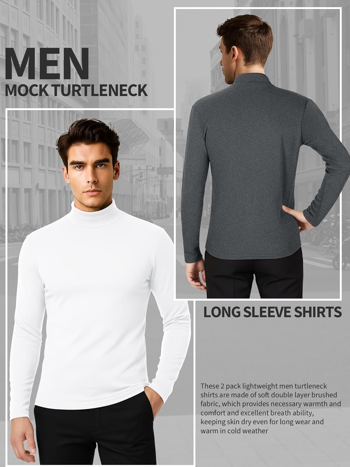 3 Pack Men Mock Turtleneck Long Sleeve Shirts Double Sided Fleece Lined Thermal Pullover Basic Undershirt Layer Top - Image 4