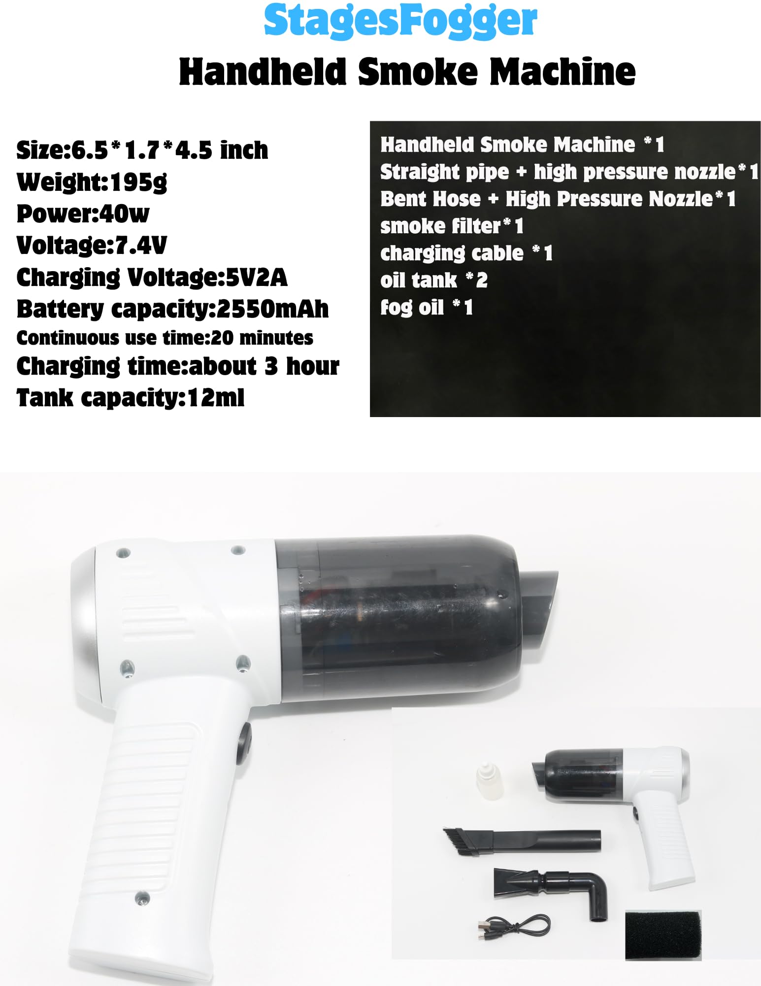 Máquina de humo portátil | Máquina de niebla para eventos de fiesta de DJ, Halloween, Navidad, decoración de pasteles (blanco)