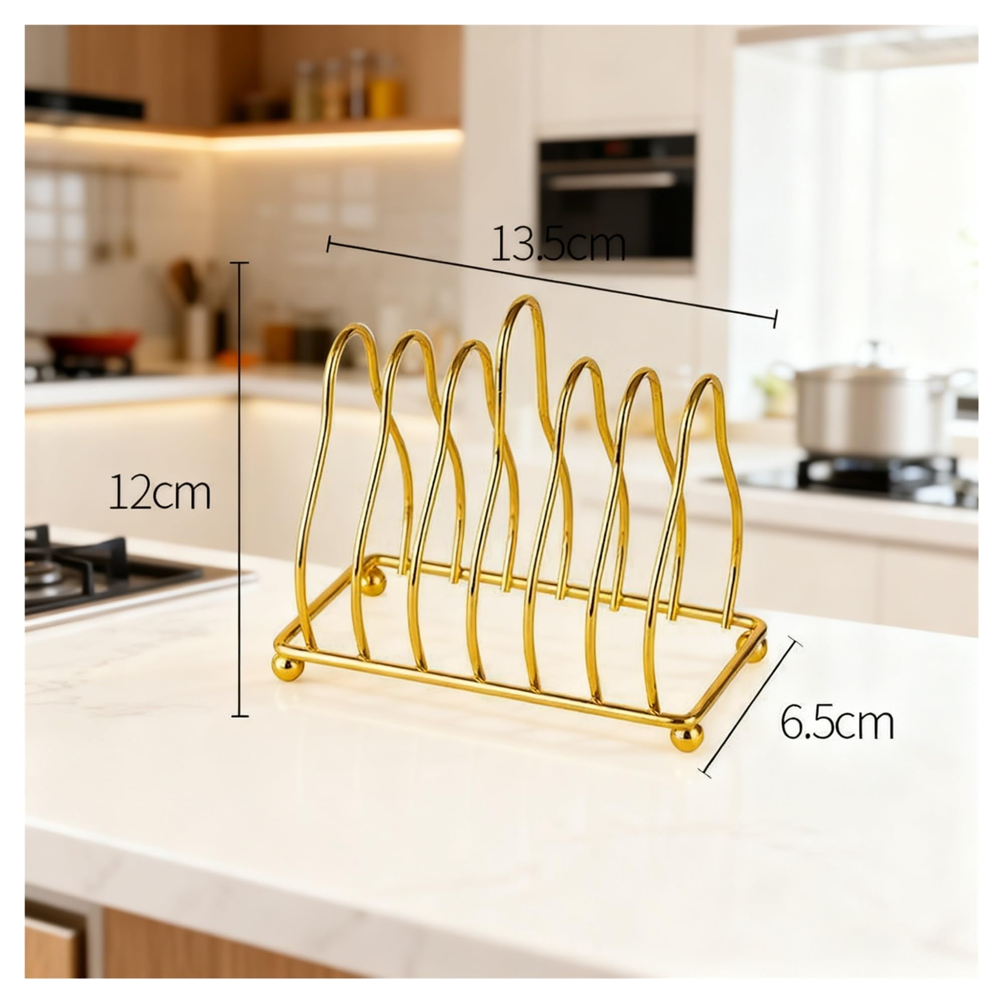 Soporte para Posavasos de Metal con 7 Ranuras | Estante vertical inoxidable para posavasos y vajillas de bolitas(Gold)