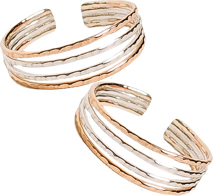 Toe Ring | Four Strand .925 Sterling Silver & 14K Gold Fill | Adjustable Ring For Foot Or Midi | Women, Girls, Or Men | Attire for Your Toes