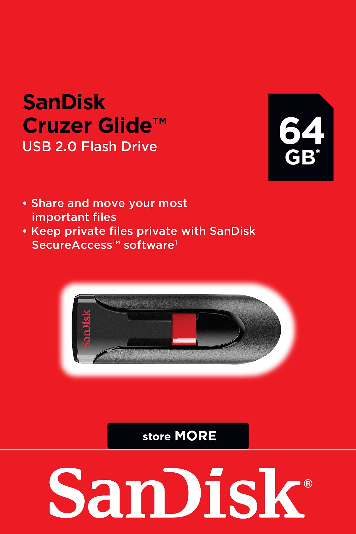 SanDisk 64GB 10-Pack Cruzer Glide USB 2.0 Flash Drive (10x64GB) - SDCZ60-064G-B10CT