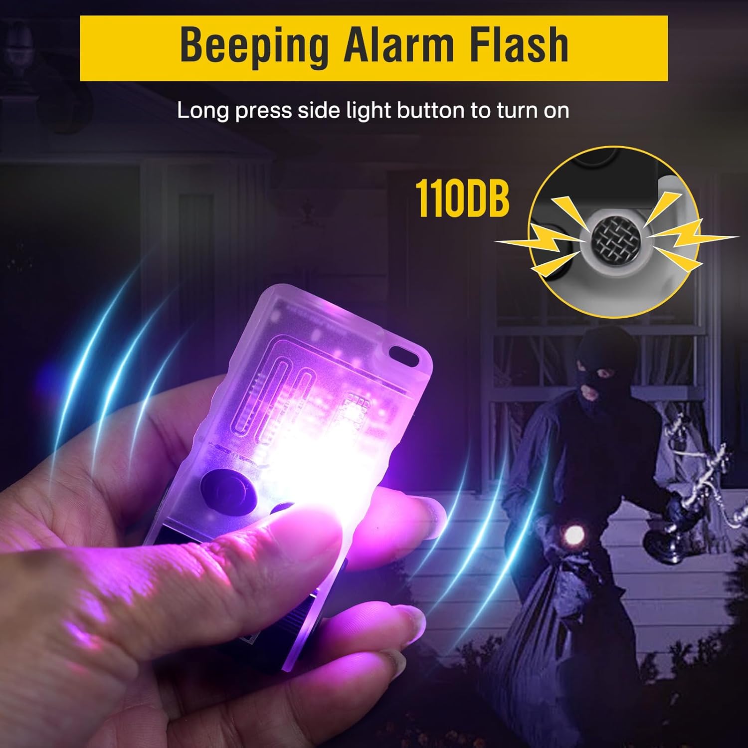 BORUIT V20 Small Powerful Flashlight Super Bright with Red Blue Warm Light, 180° Head Swivels 110dB Buzzer - Mini Keychain Pocket Rechargeable LED Flashlights USB EDC Clip Flash Light