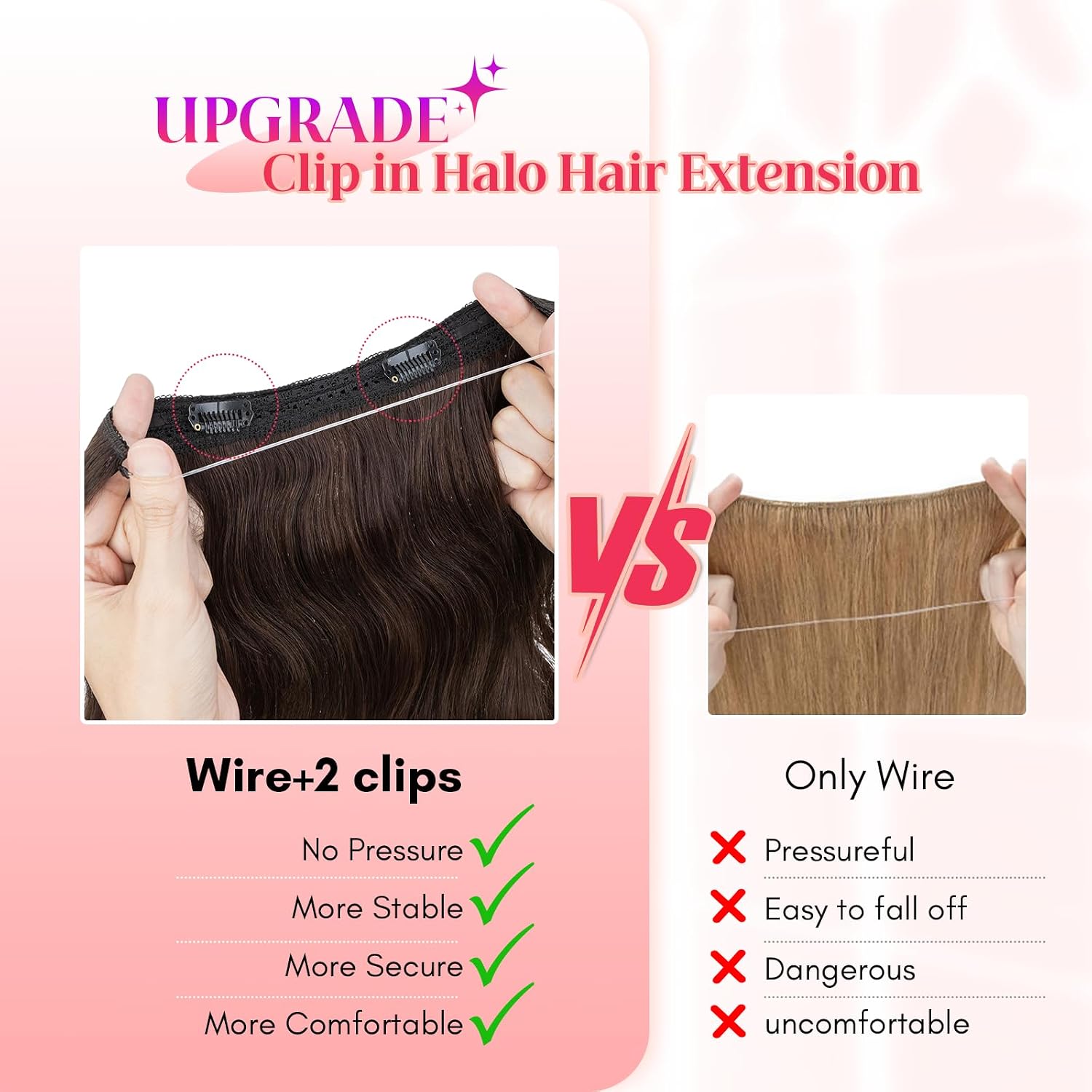 Rich Choices 100% Real Human Hair Halo Hair Extensions for Women Invisible Wire Hair Extensions Remy Halo Hair Clip in Hairpiece One Piece 16 Inch #2 Dark Brown