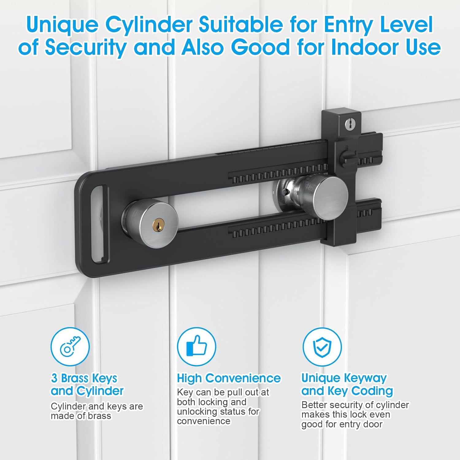 AST Double Door Lockout Device, Extended Version, Locking Distance Range 4-7/8~12-3/16" (124~310mm), French Door Reinforcement Lock with 3 Keys, Childproof Double Door Lock (Matte Black)