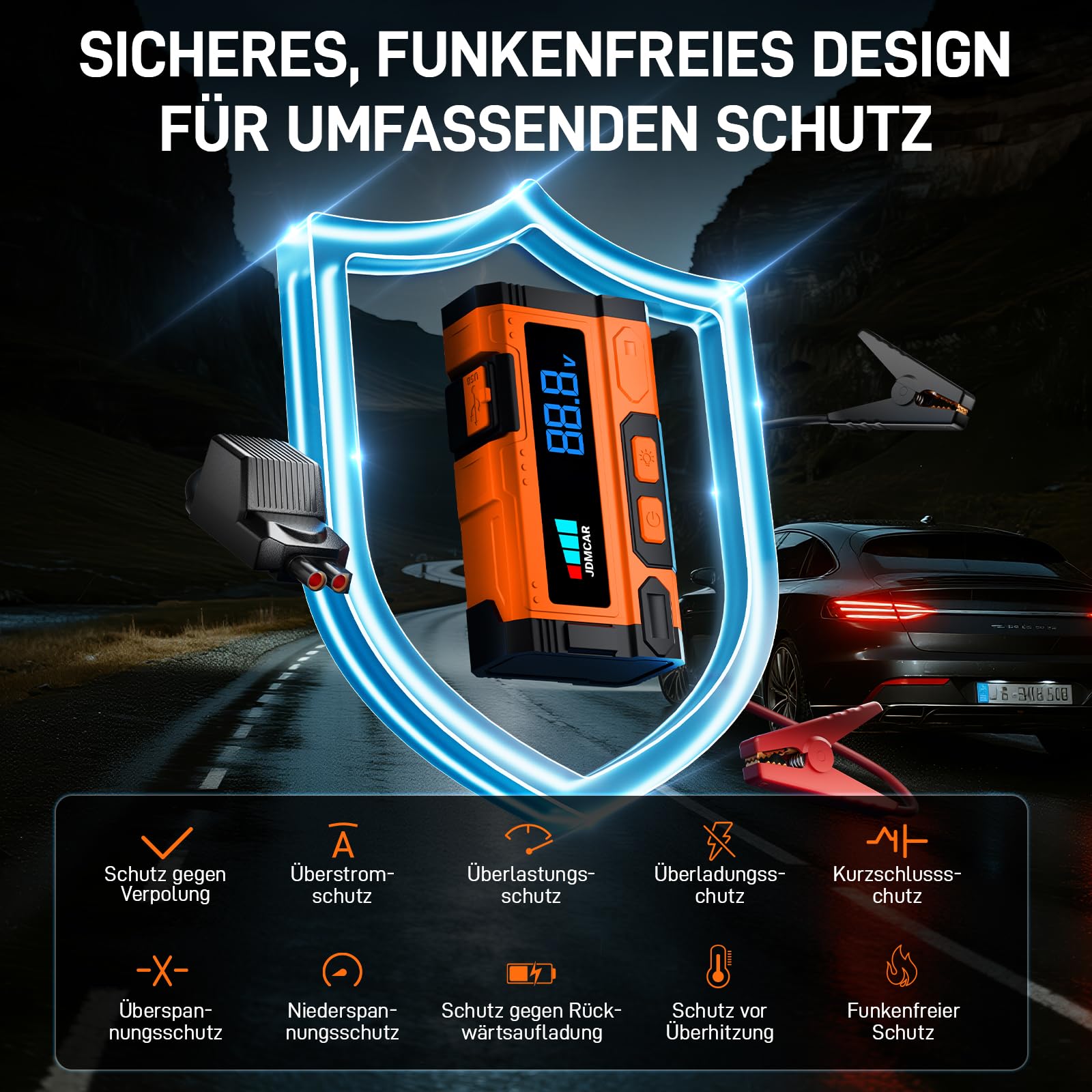 JDMCAR 9000A 14.8V Auto Starthilfe Powerbank mit LCD Bildschirm & LED Taschenlampe