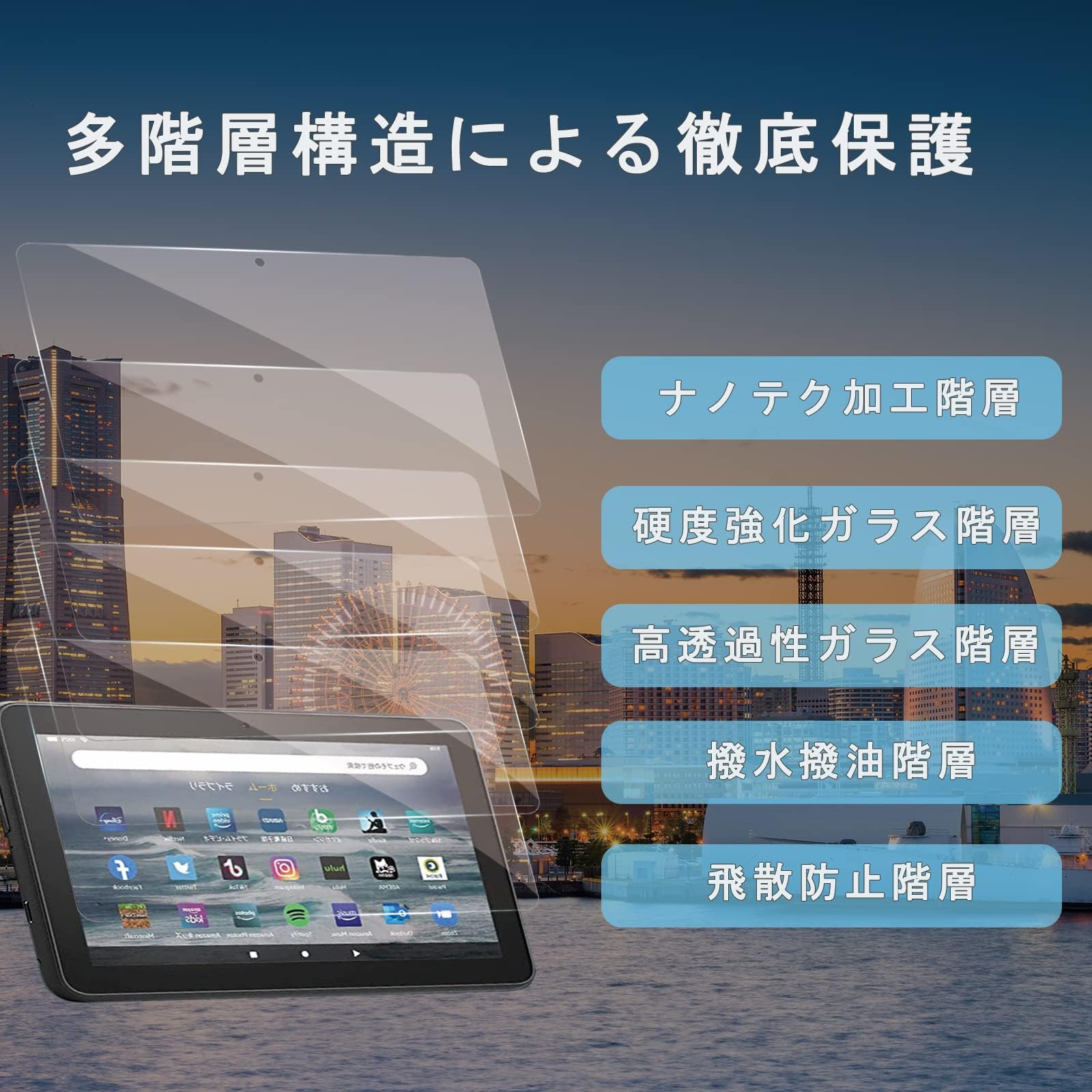 Fire 7 2022 用の ガラスフィルム 保護フィルム Kindle Amazon Fire7 2022 7インチ 第12世代 ブルーライトカット