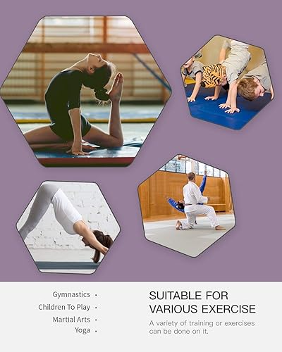Vista 27 de Gymnastics Tumbling Mats Portable Gymnastics Mat Foldable Tumbling Mat 4'x8/2'x6' PU Leather Exercise Mat Yoga Mat with Carrying Handles for home