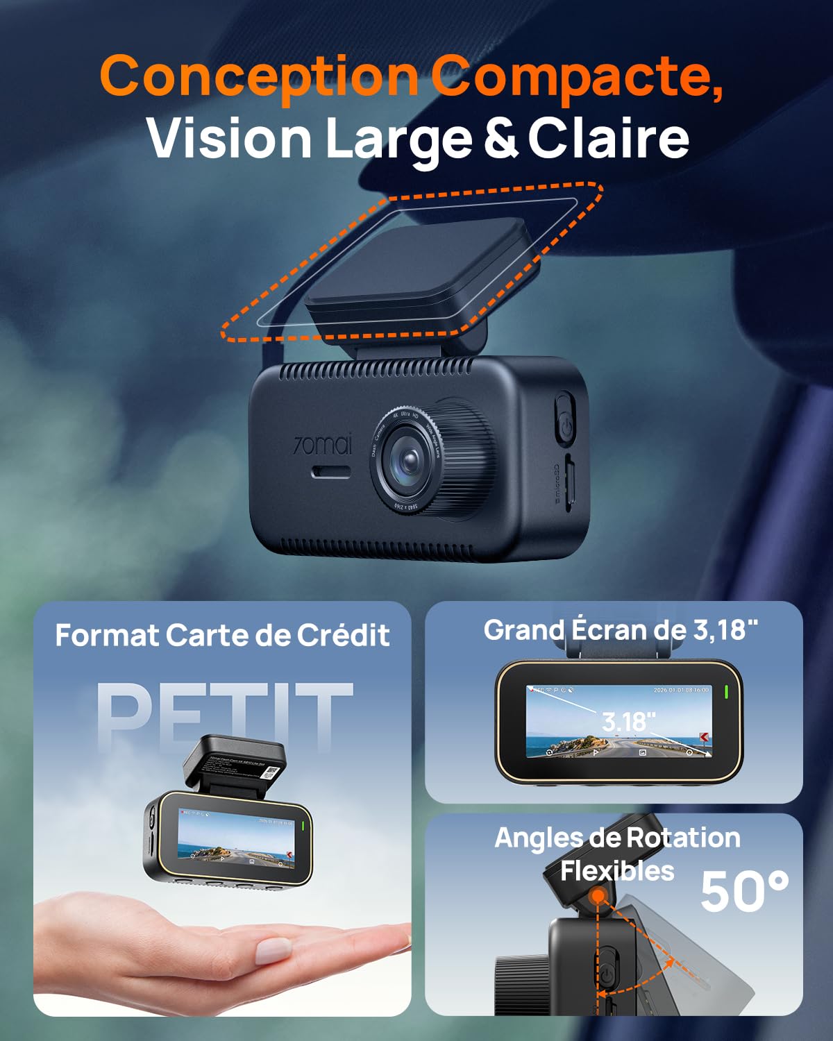 70mai Dashcam Voiture Avant et Arrière A810 Lite , 4K Dash Cam Compatible 4G LTE WiFi 6 5GHz, Vision Nocturne HDR, Mode Stationnement 24H, Suivi GPS, Verrouillage d’Urgence, Enregistrement en Boucle