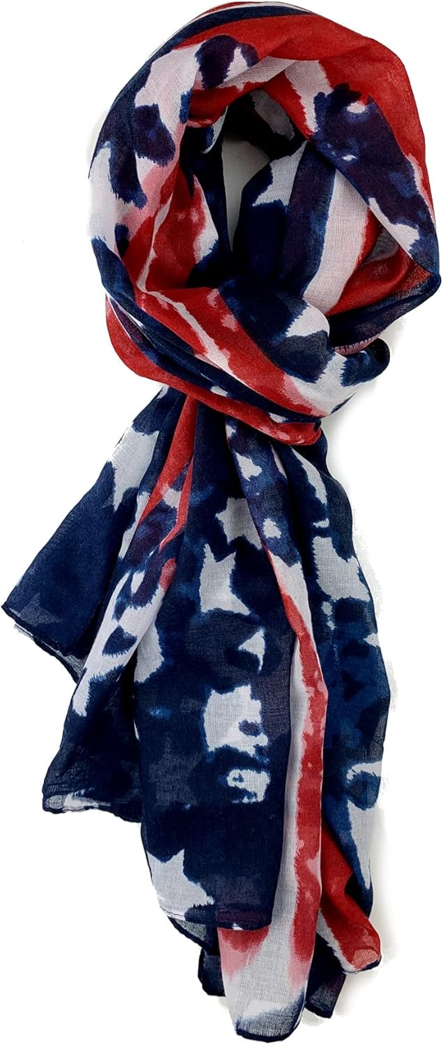 USA Flag Scarf, Patriotic, Red, White and Blue American Flag Scarf (White Striped Flag) at  Women’s Clothing store
