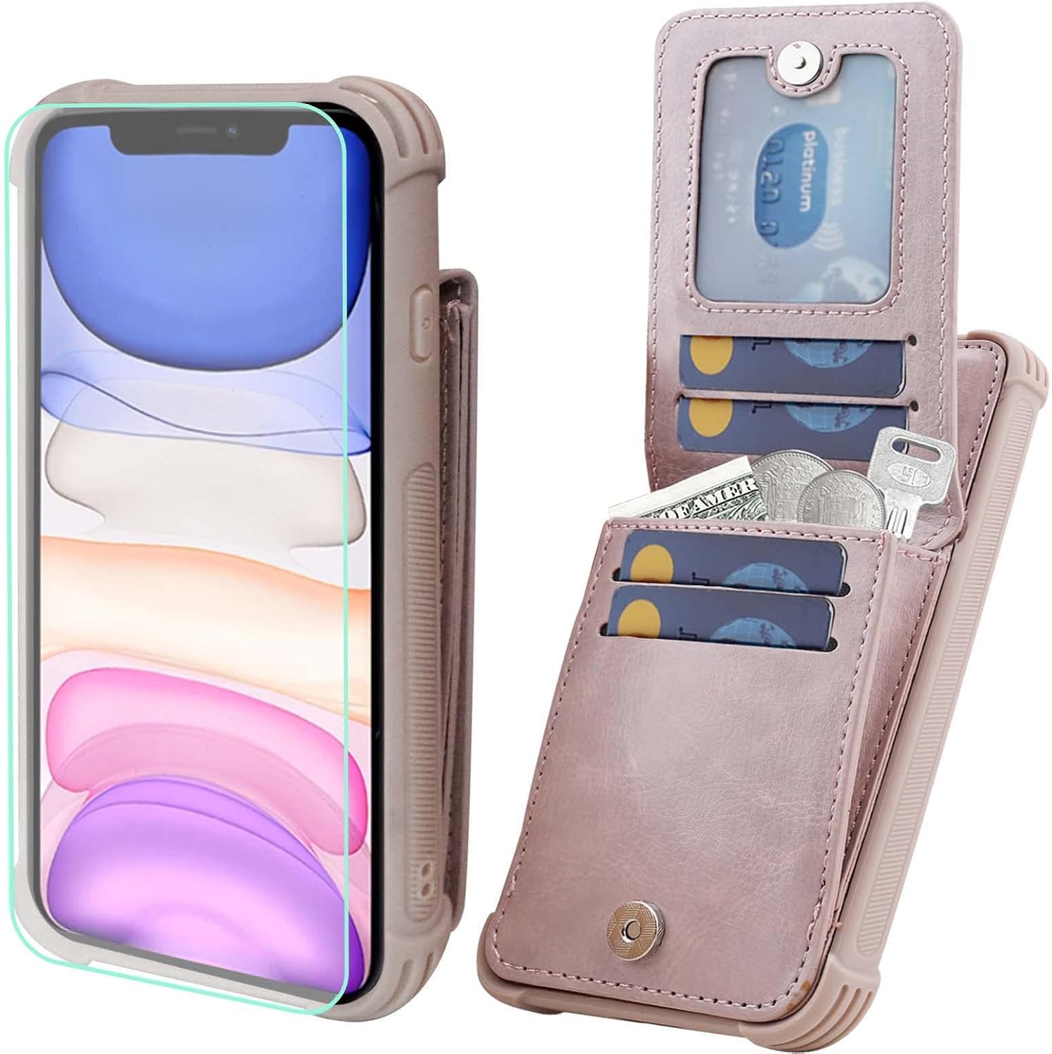 VANAVAGY Compatible for iPhone 11 Wallet Case for Women Men, PU Leather Magnetic Clasp Flip Phone Case Cover with RFID Blocking Credit Card Holder Coin Pocket, Midnight Green