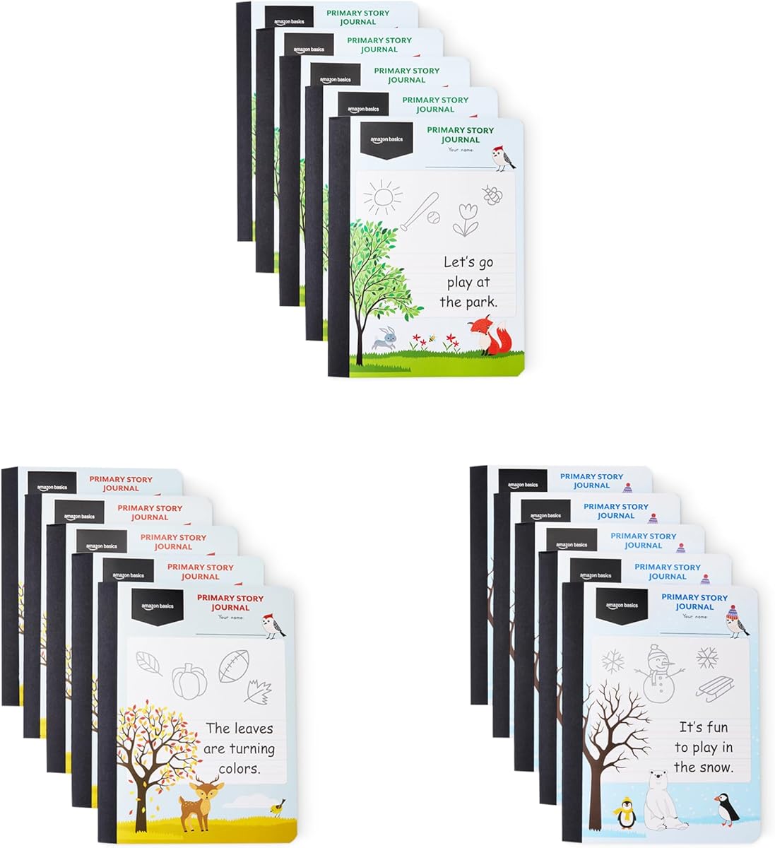 Amazon Basics Composition Notebook, Primary Composition, Extra Wide 1/2" Ruled Lines, 100 Sheets, 9.75" x 7.5", 15 pack, Multiple colors